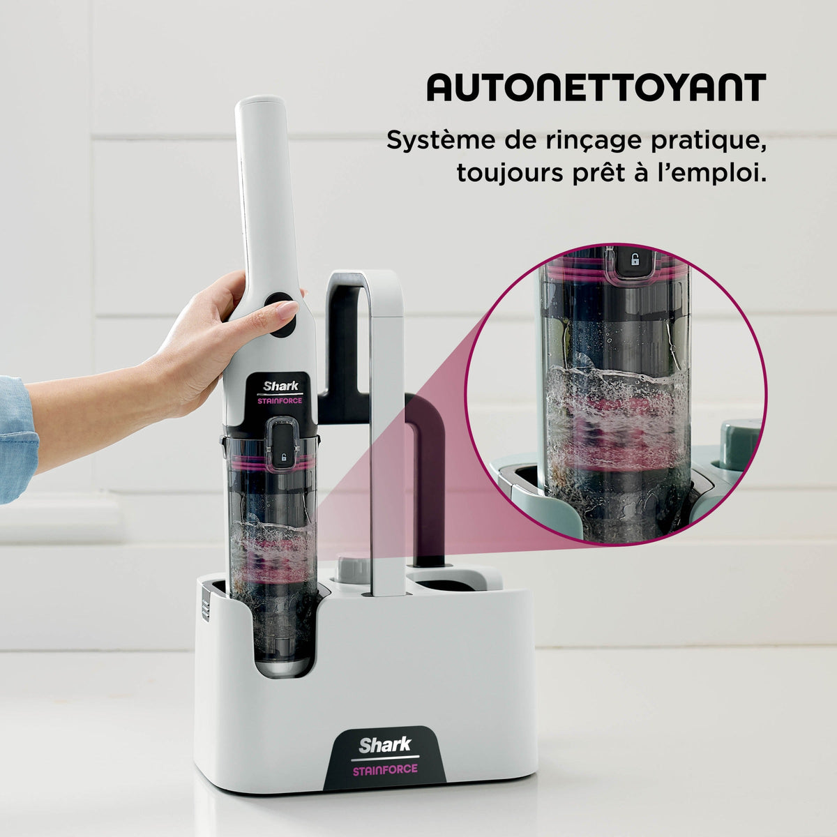 Base de charge à rinçage automatique nettoyant seule la brosse rotative du détacheur textile