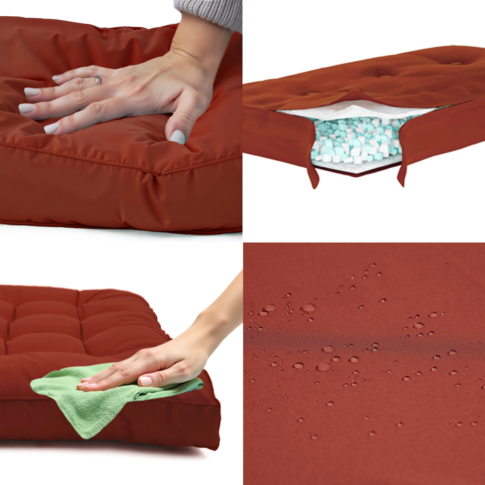 Ensemble Coussins Capitonné 60x60 Terracotta - Épais 15cm & Moelleux (Assise + Dossier)