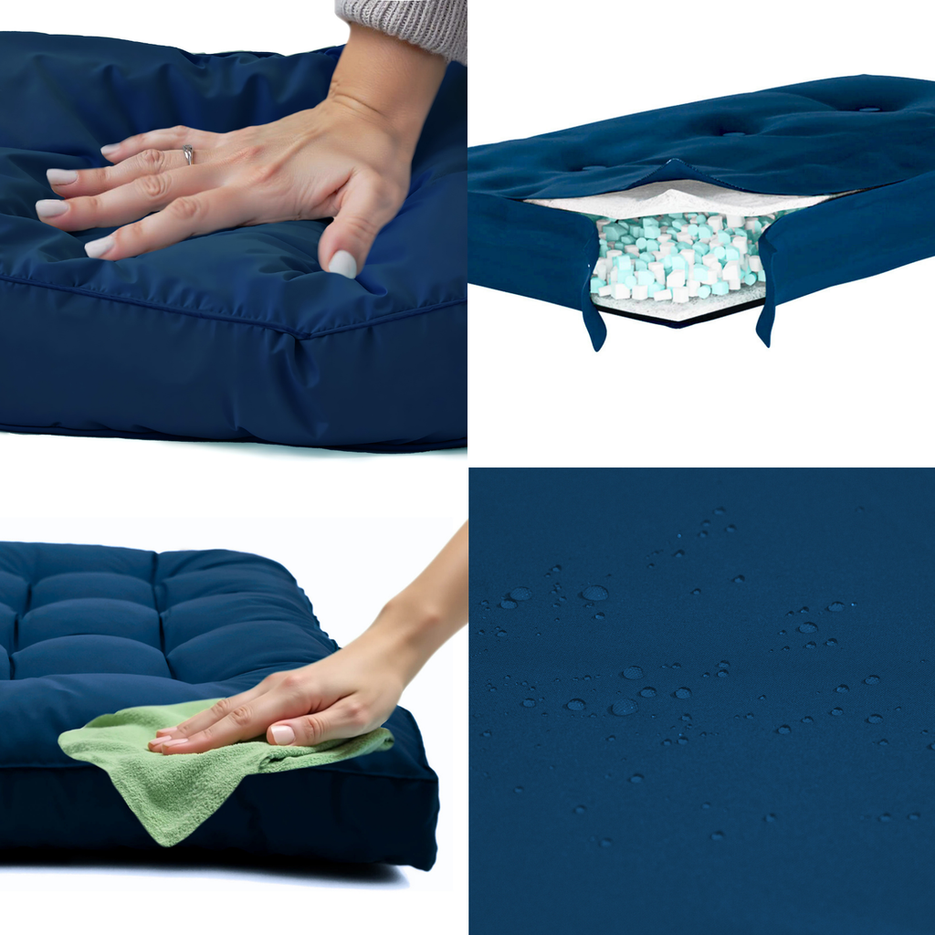 Ensemble Coussins Palette 120x80 - Imperméable & Épais 15cm Bleu Pétrole