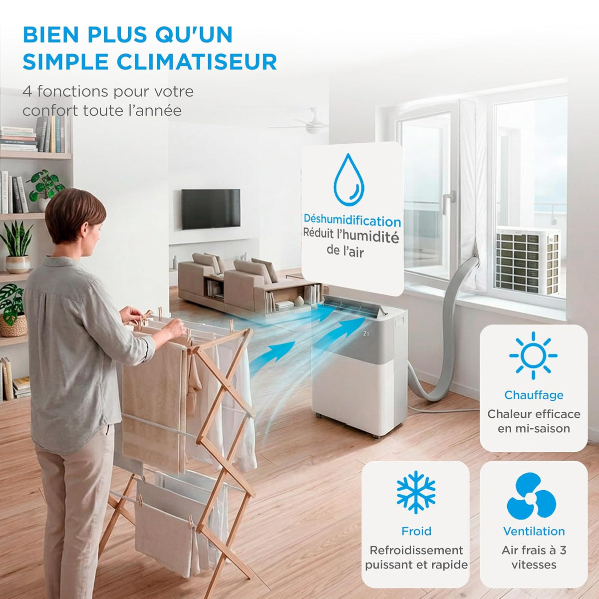 Climatiseur mobile DuoSplit 4-en-1 : froid, chaud, déshumidification et ventilation