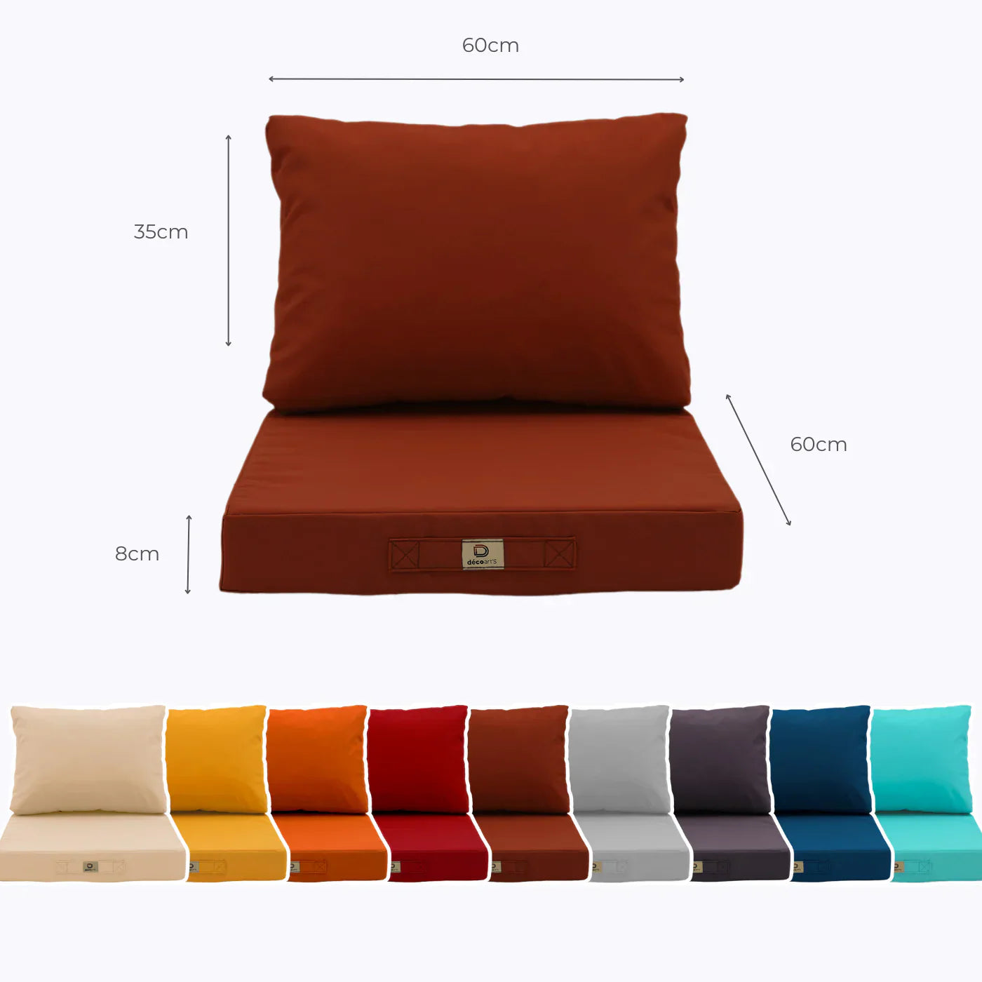 Ensemble Coussins Salon Jardin 60x60 Terracotta - Déhoussable & Anti-UV (Assise + Dossier)