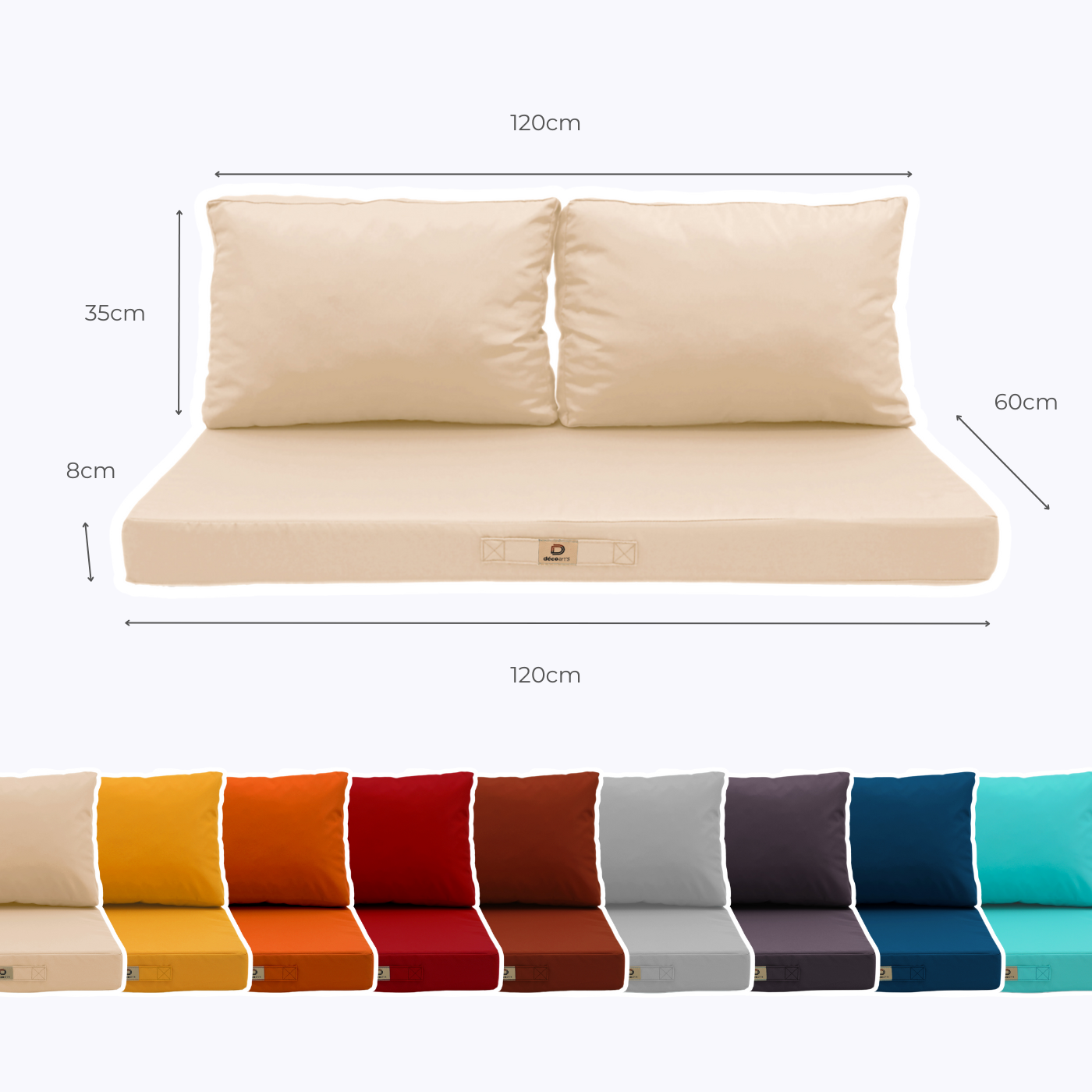 Ensemble Coussins Salon Jardin 120x60 Beige - Déhoussable & Anti-UV (1 Assise + 2 Dossiers)