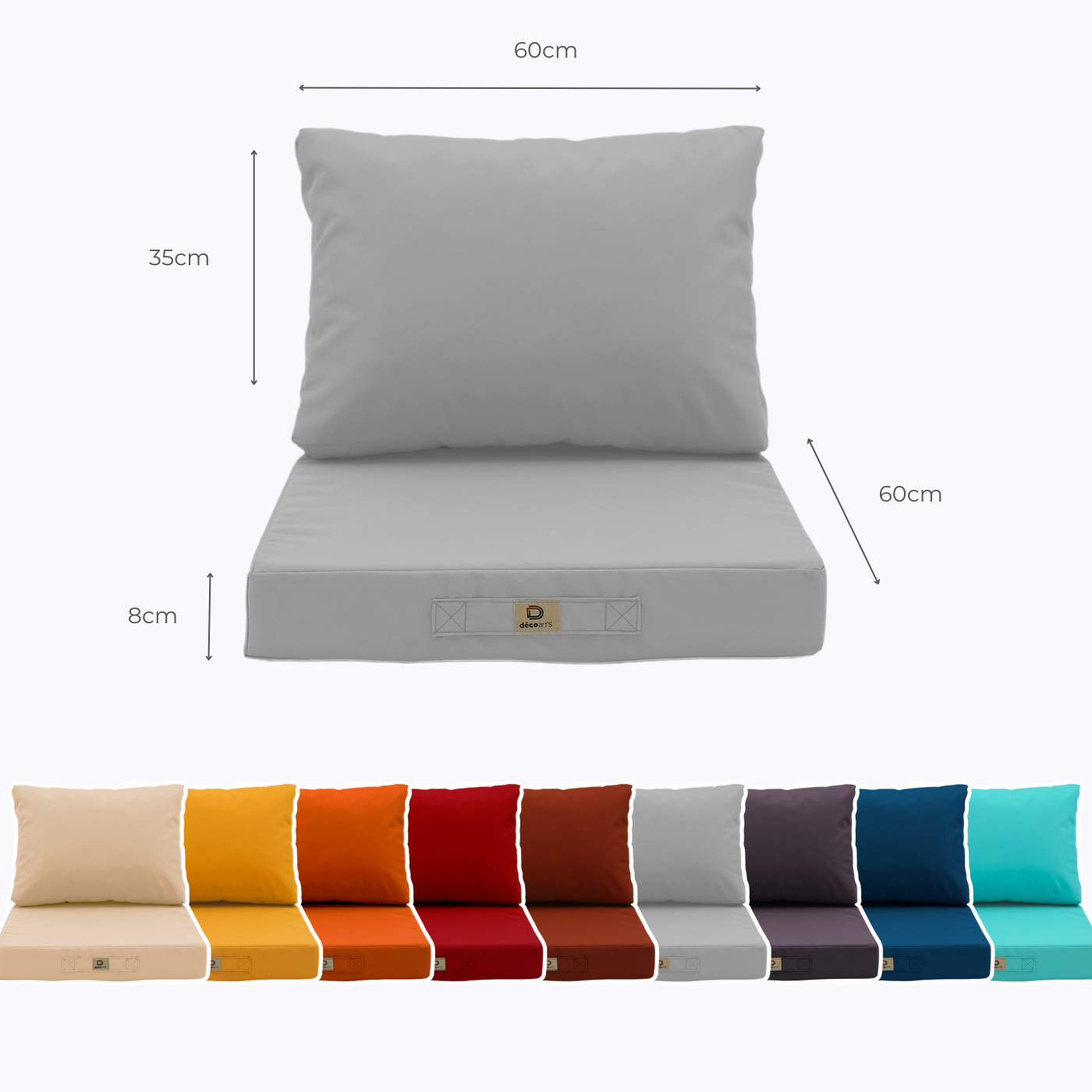 Ensemble Coussins Salon Jardin 60x60 Gris Galet - Déhoussable & Anti-UV (Assise + Dossier)
