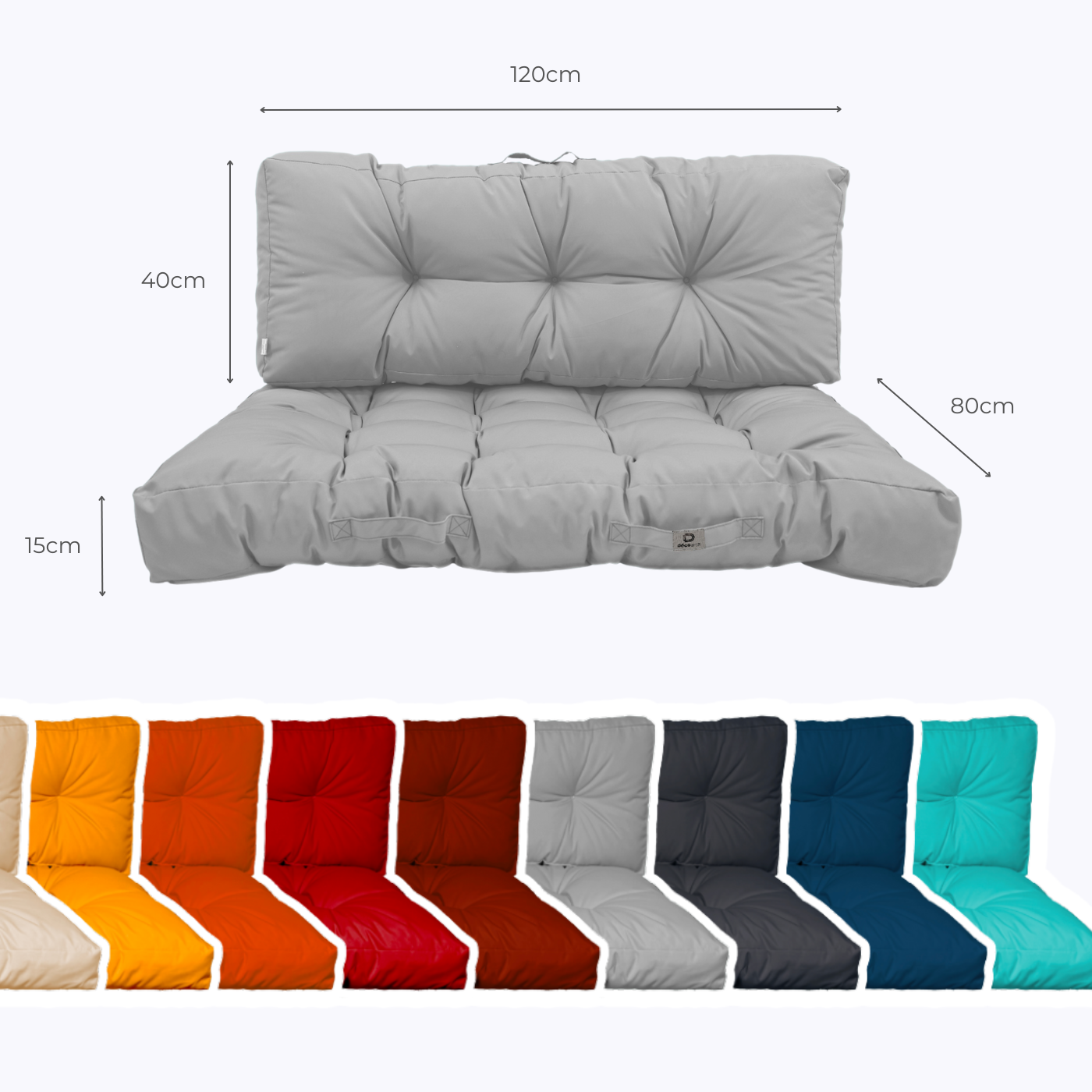 Ensemble Coussins Palette 120x80 Gris Galet - Imperméable & Épais 15cm