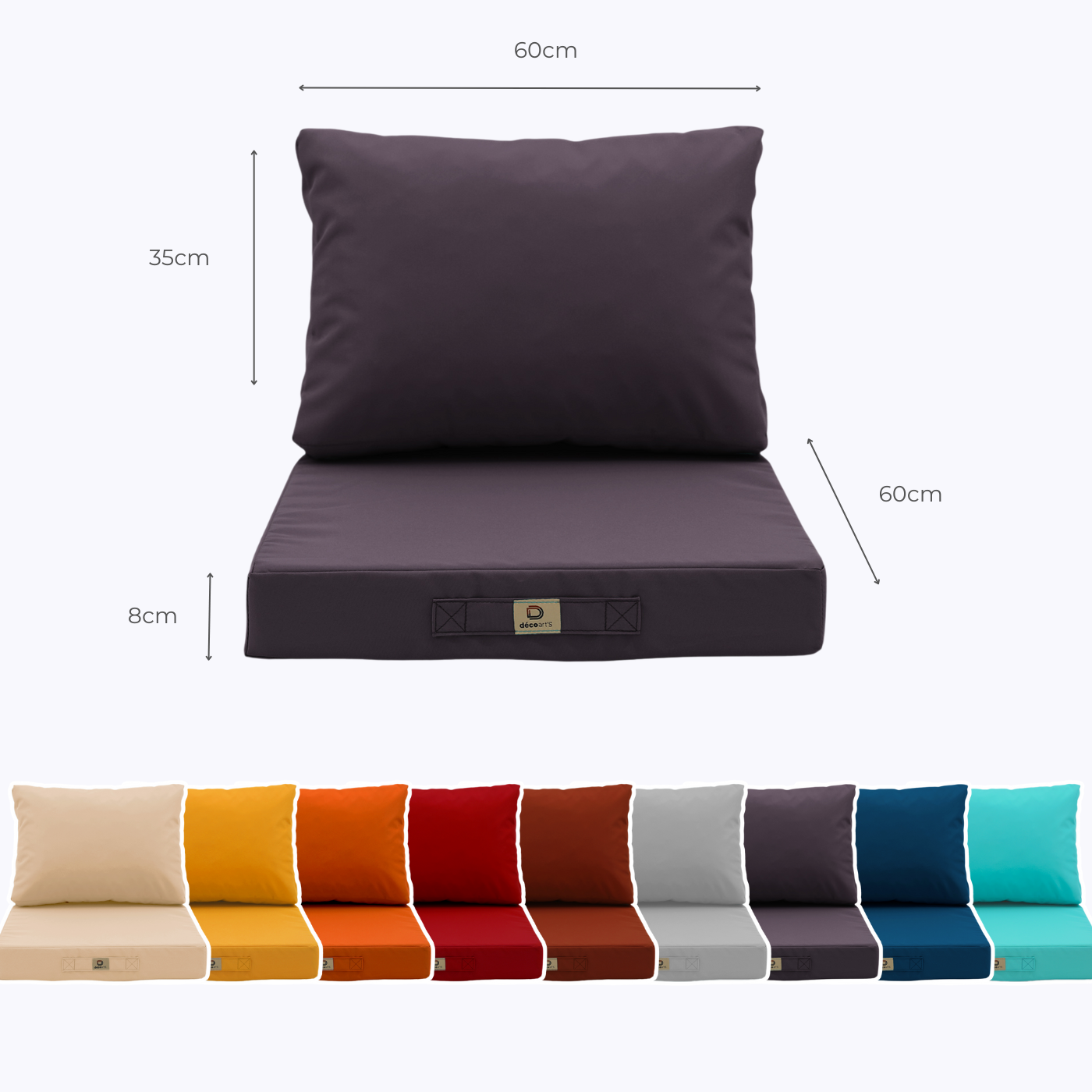 Ensemble Coussins Salon Jardin 60x60 Gris Carbone - Déhoussable & Anti-UV (Assise + Dossier)