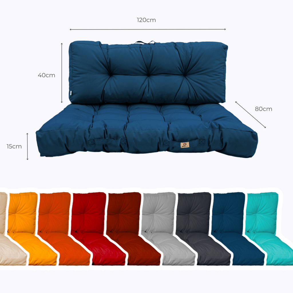 Ensemble Coussins Palette 120x80 Bleu Pétrole - Imperméable & Épais 15cm