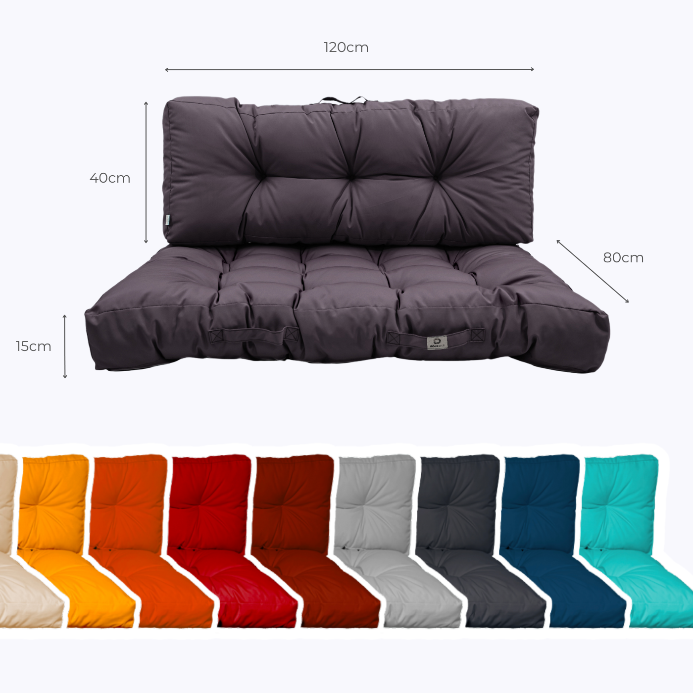Ensemble Coussins Palette 120x80 Gris Carbone - Imperméable & Épais 15cm