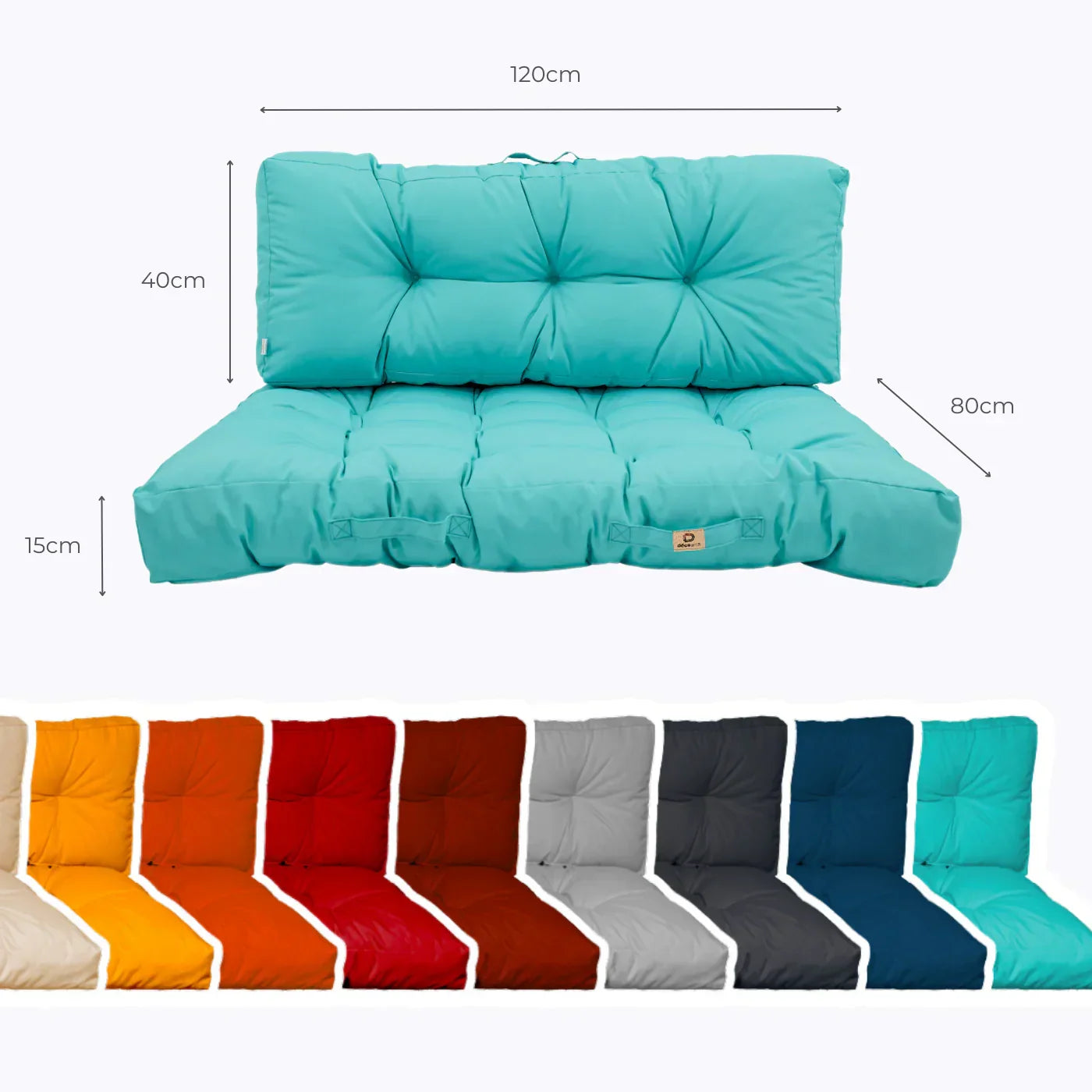 Ensemble Coussins Palette 120x80 - Imperméable & Épais 15cm Bleu Caraïbes