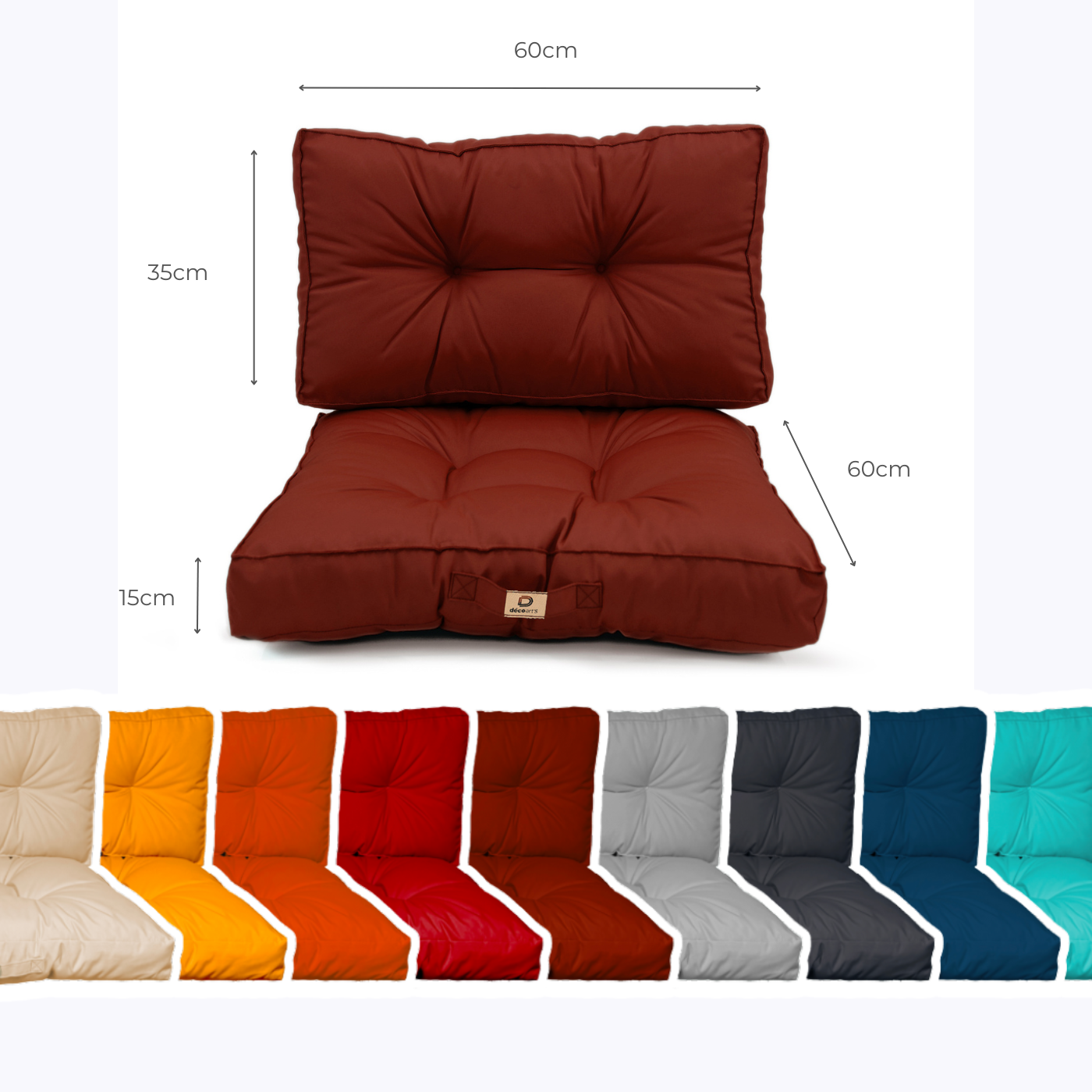 Ensemble Coussins Capitonné 60x60 Terracotta - Épais 15cm & Moelleux (Assise + Dossier)