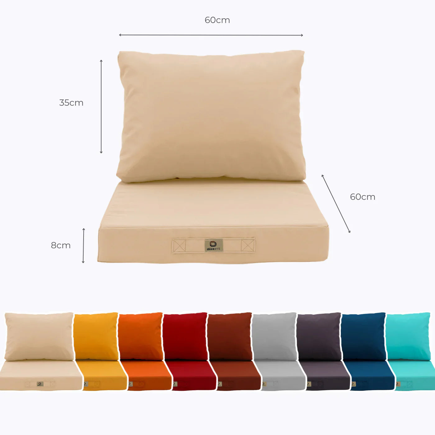Ensemble Coussins Salon Jardin 60x60 Beige - Déhoussable & Anti-UV (Assise + Dossier)