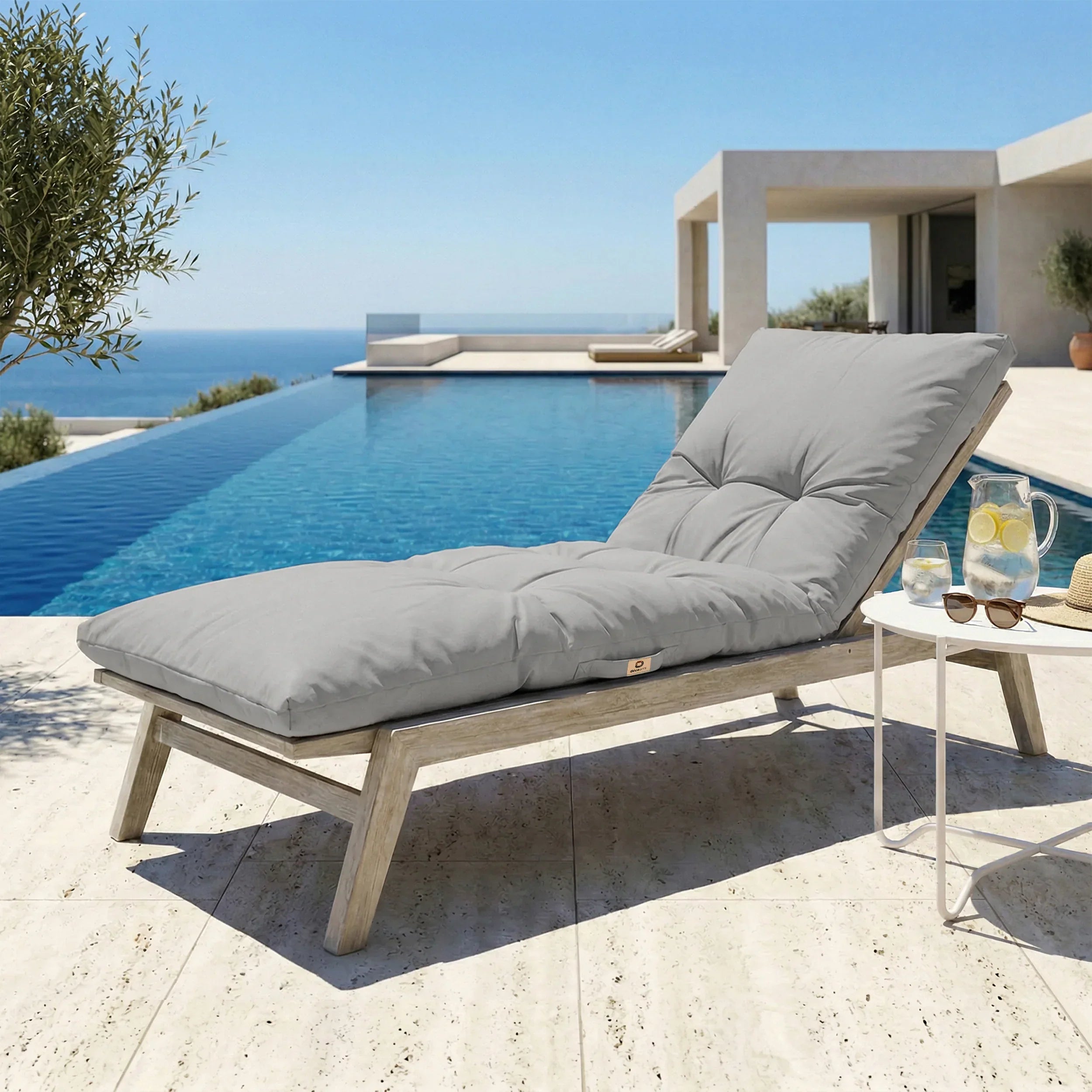 Matelas Bain de Soleil 185x60 Gris Galet - Épais 12cm & Imperméable