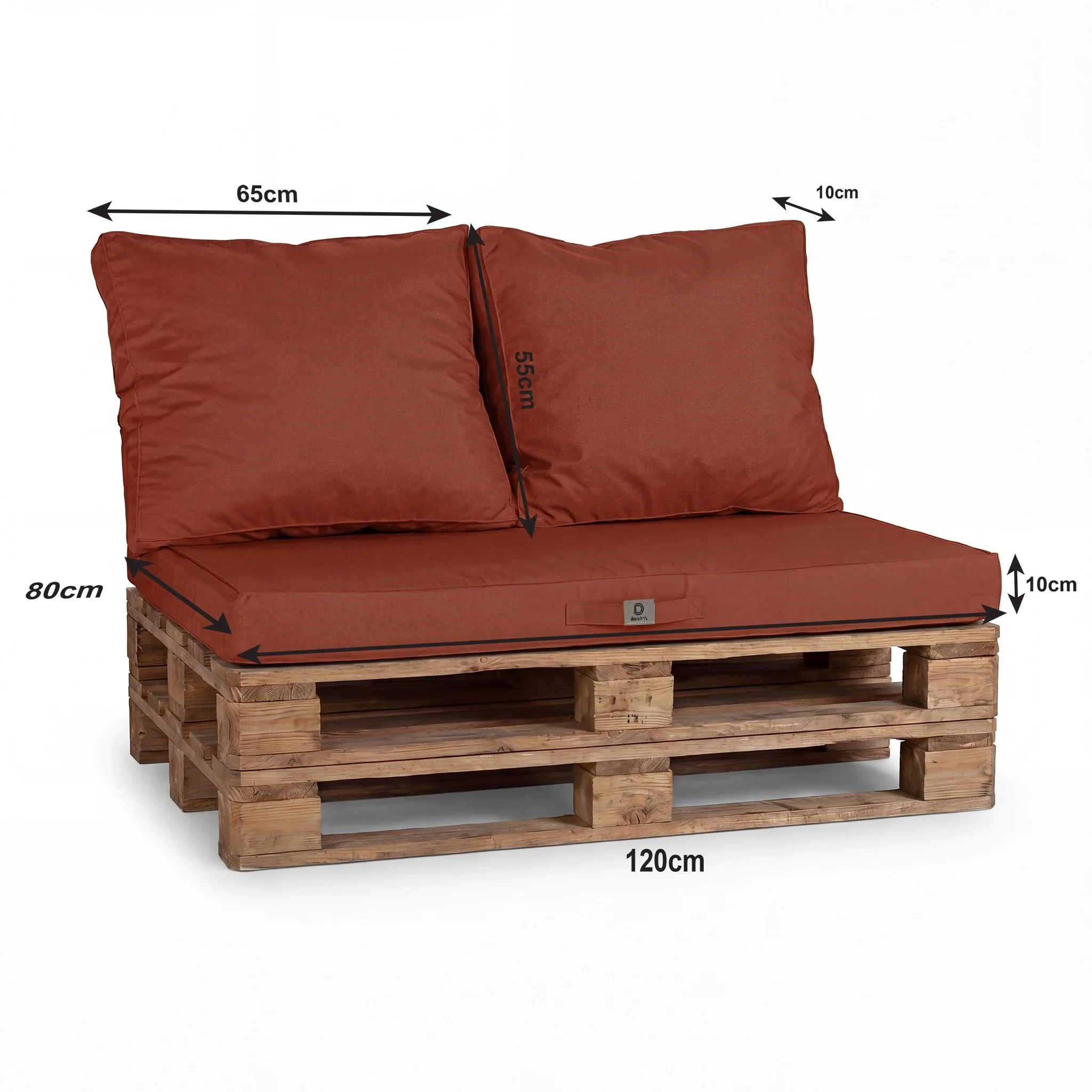 Kit Coussins Palette Déhoussable 120x80 Terracotta - Imperméable & Extérieur (1 Assise + 2 Dossiers)