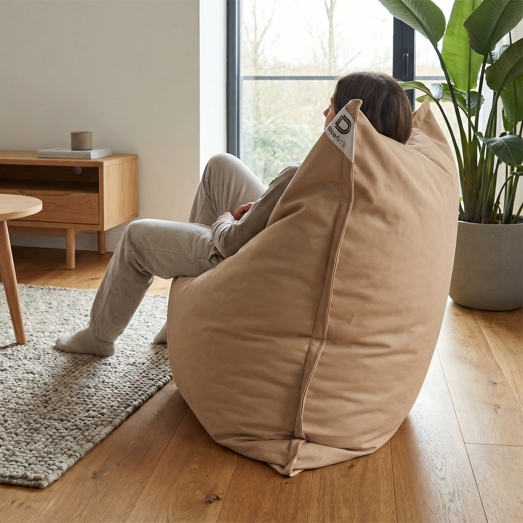 Pouf Géant XXL 180x140 Beige - Waterproof & Déhoussable (Mousse)