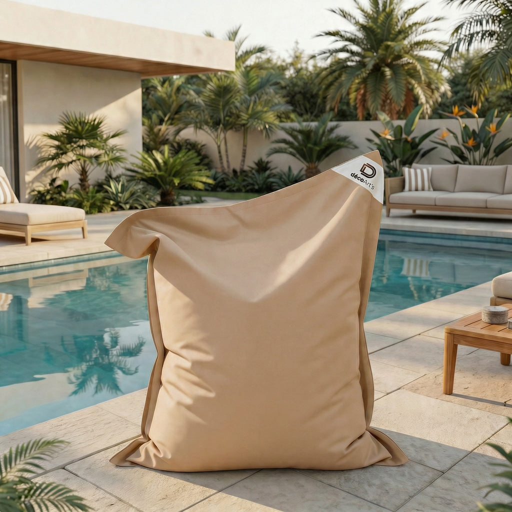 Pouf Géant XXL 180x140 Beige - Waterproof & Déhoussable (Mousse)