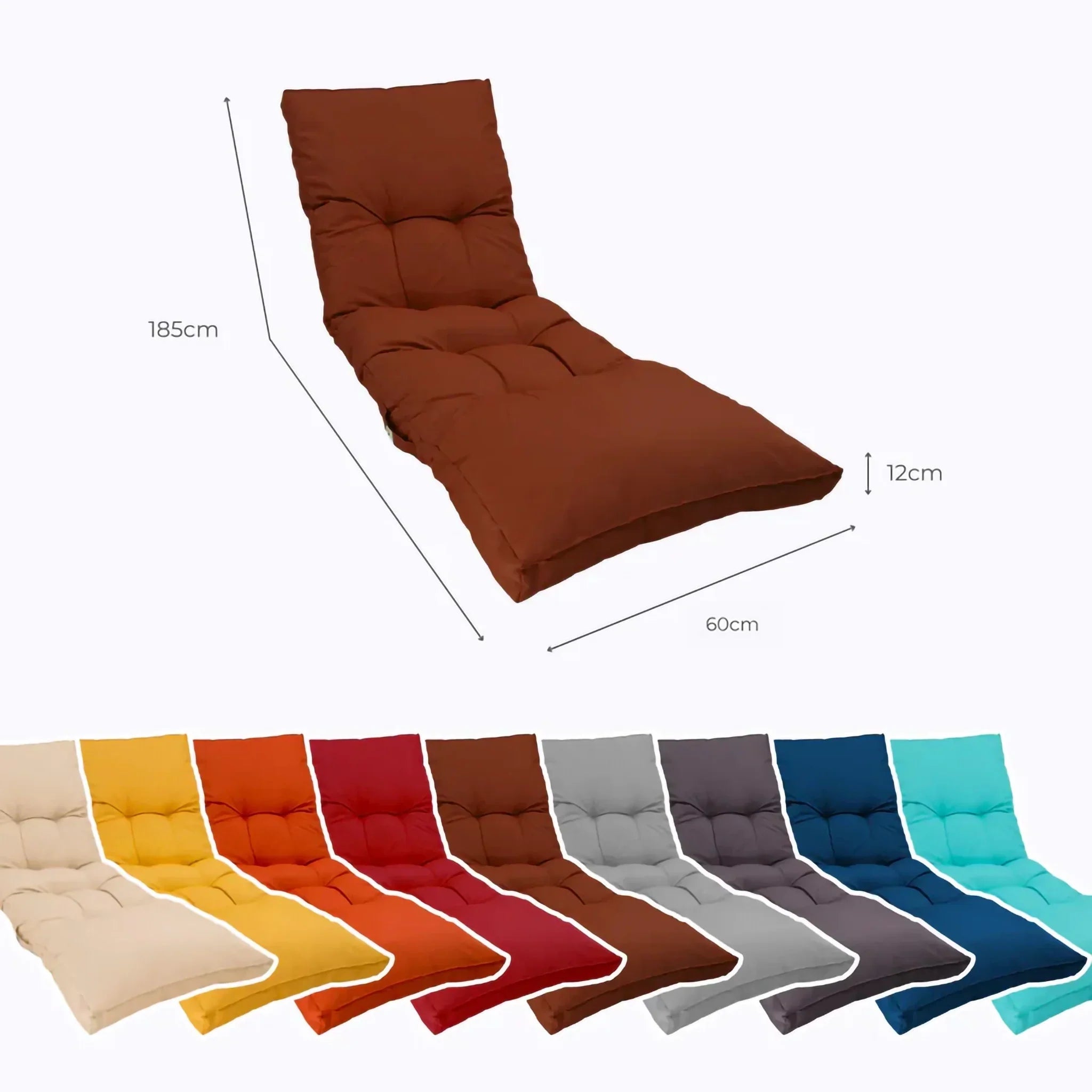 Matelas Bain de Soleil 185x60 Terracotta - Épais 12cm & Imperméable