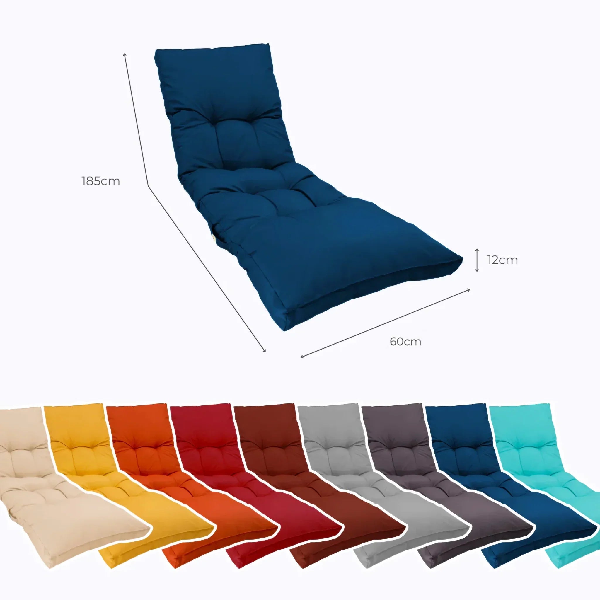 Matelas Bain de Soleil 185x60 Bleu Pétrole - Épais 12cm & Imperméable