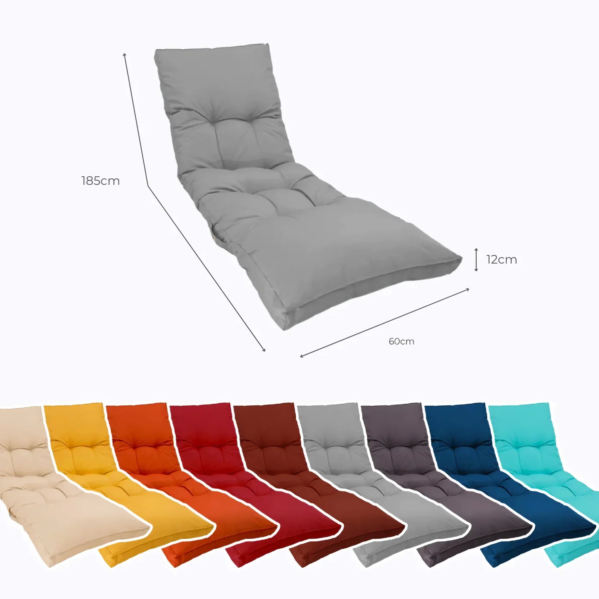 Matelas Bain de Soleil 185x60 Gris Galet - Épais 12cm & Imperméable