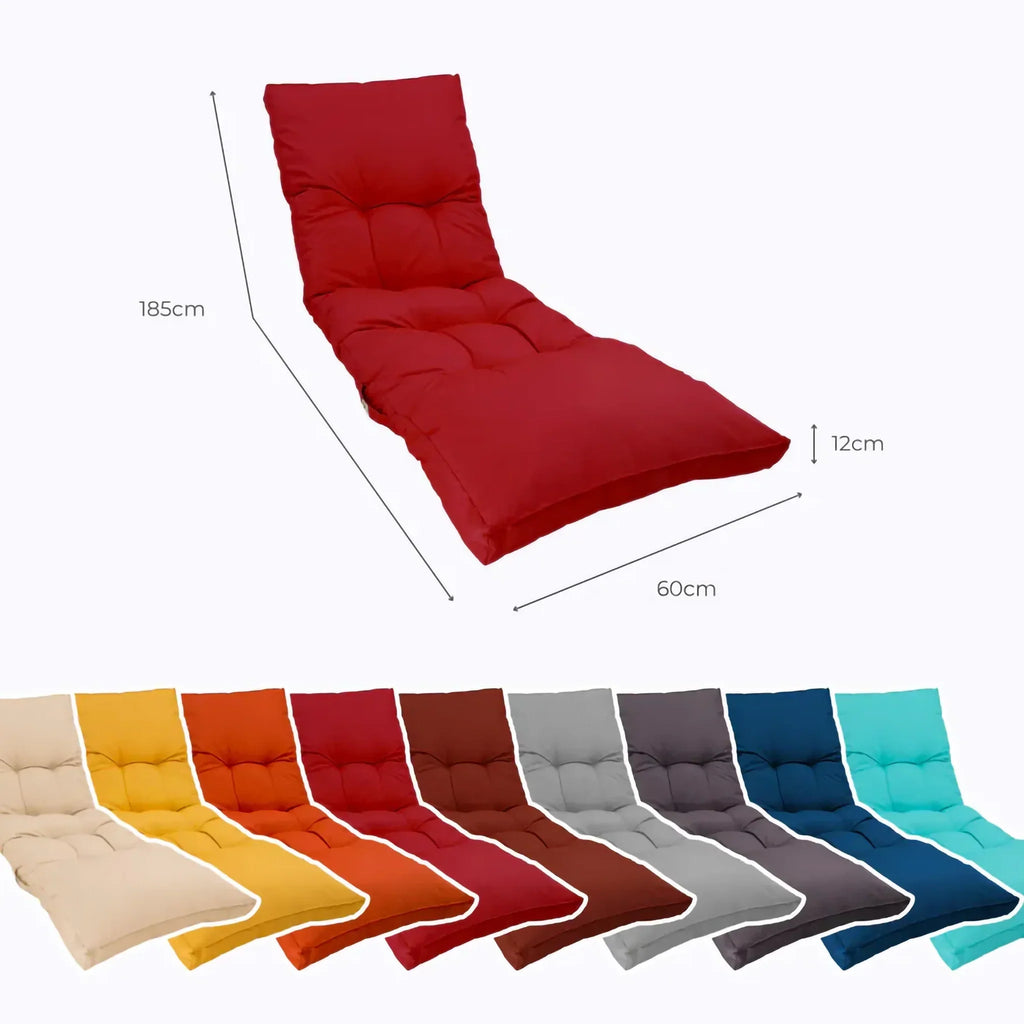 Matelas Bain de Soleil 185x60 - Épais 12cm & Imperméable (Transat) Rouge Piment