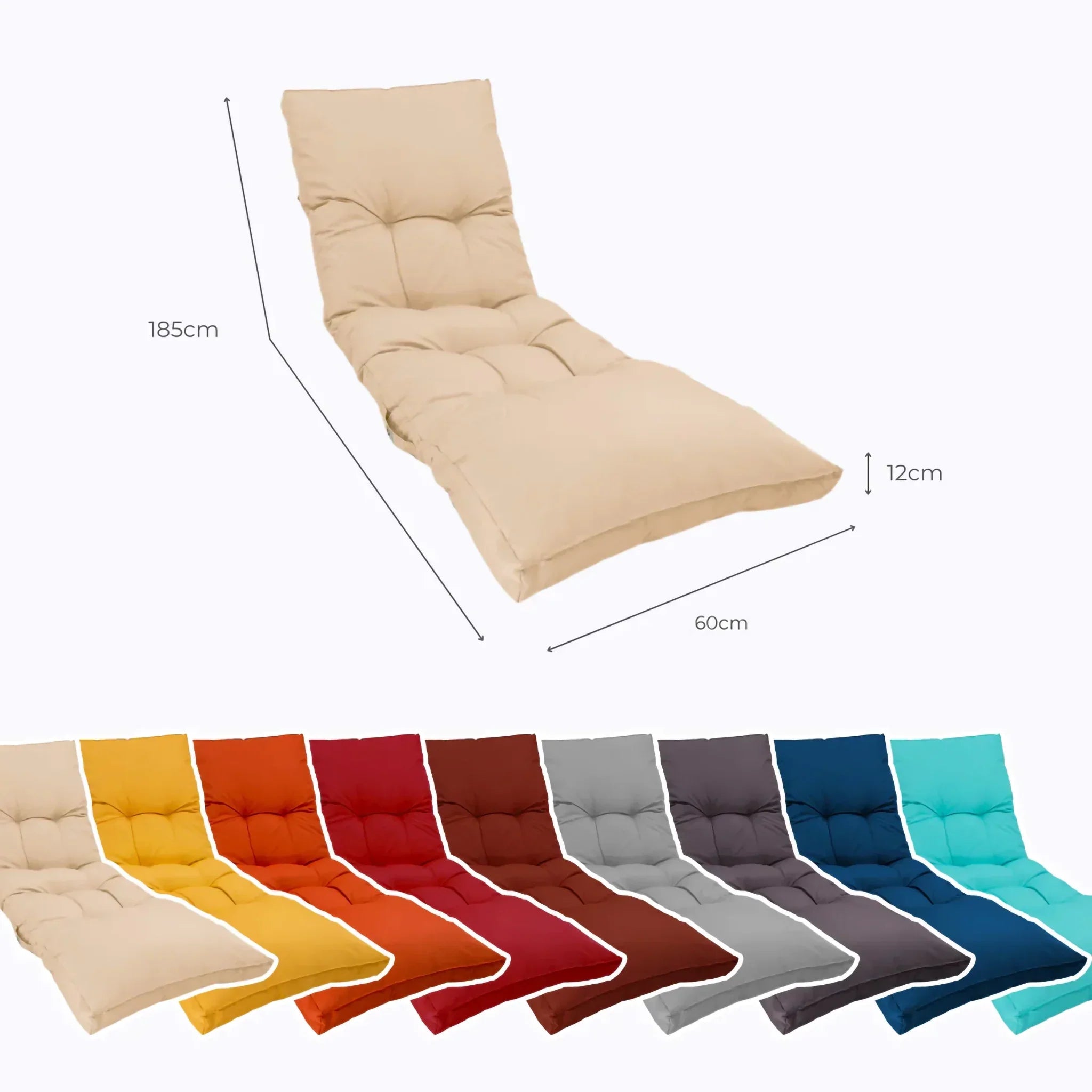 Matelas Bain de Soleil 185x60 Beige Clair - Épais 12cm & Imperméable