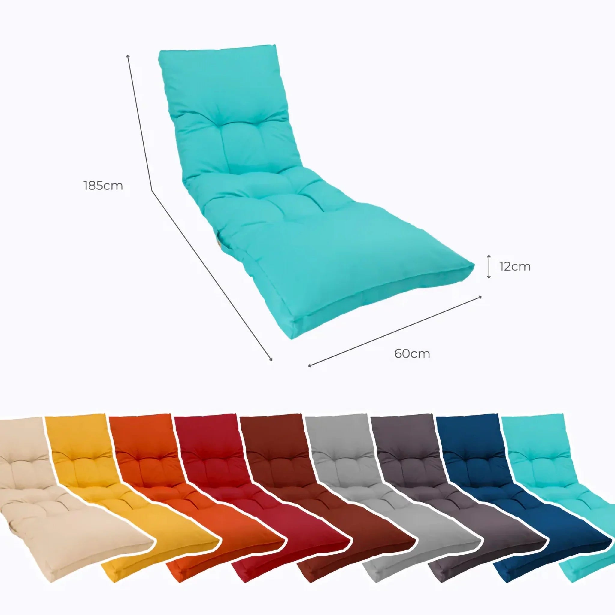 Matelas Bain de Soleil 185x60 Bleu Caraïbes - Épais 12cm & Imperméable