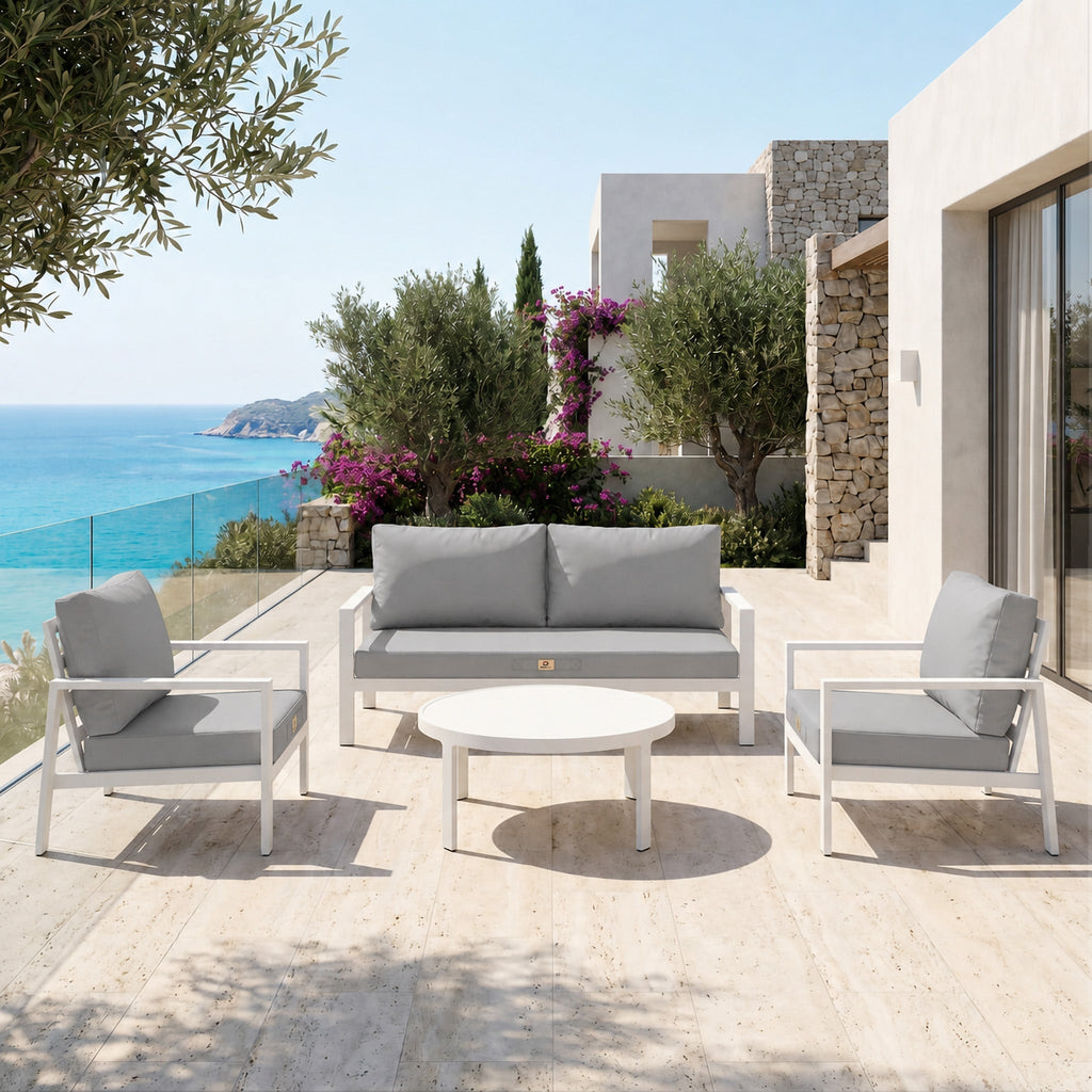Ensemble Coussins Salon Jardin 60x60 Gris Galet - Déhoussable & Anti-UV (Assise + Dossier)