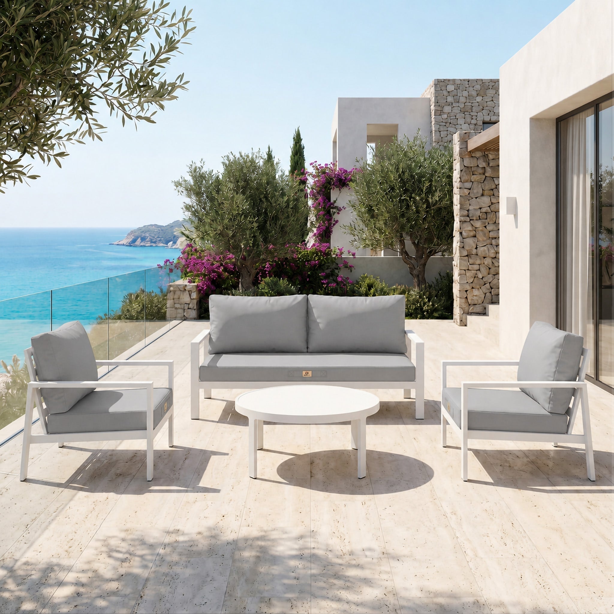 Ensemble Coussins Salon Jardin 60x60 Gris Galet - Déhoussable & Anti-UV (Assise + Dossier)