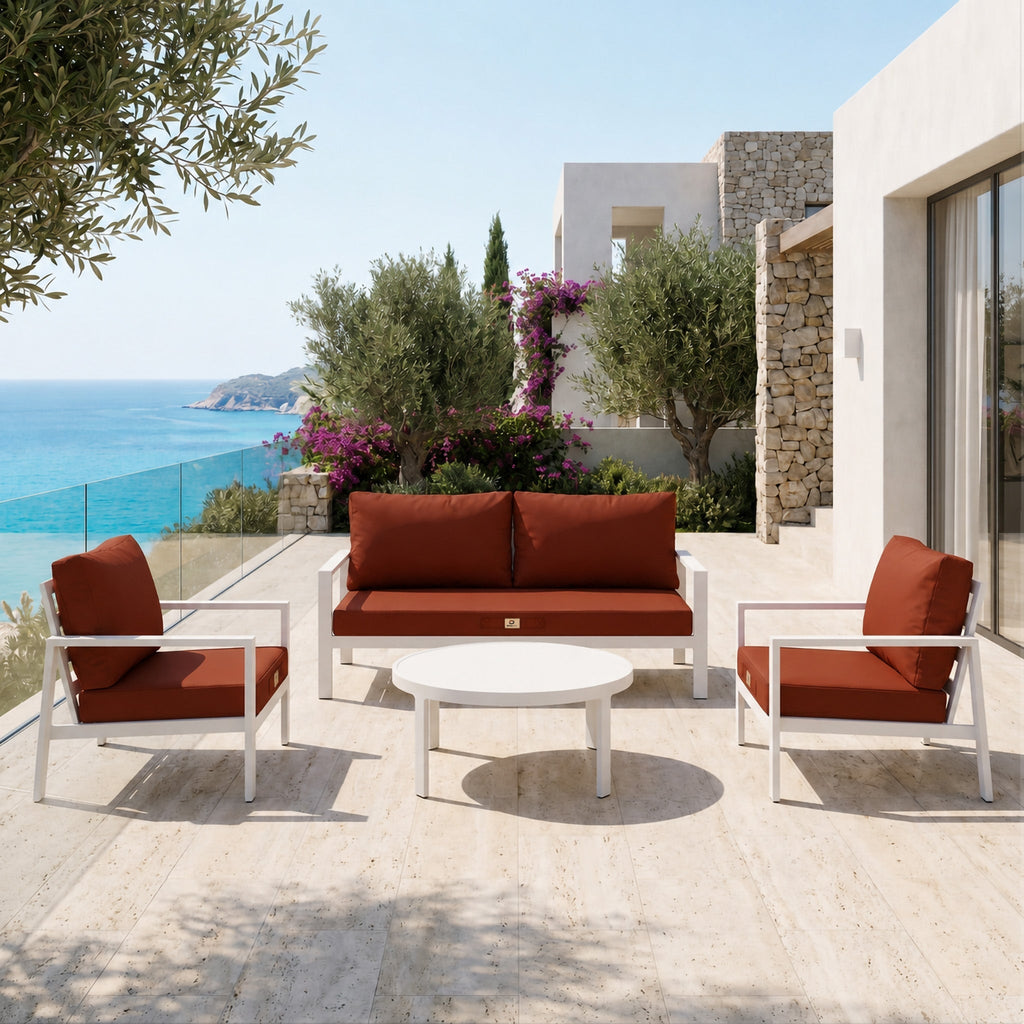 Ensemble Coussins Salon Jardin 50x50 Terracotta - Déhoussable & Anti-UV (Assise + Dossier)