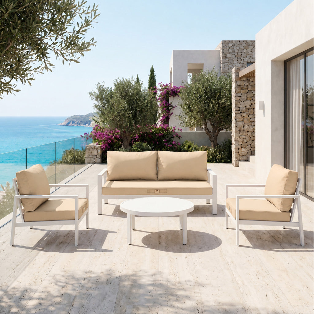 Ensemble Coussins Salon Jardin 50x50 Beige - Déhoussable & Anti-UV (Assise + Dossier)
