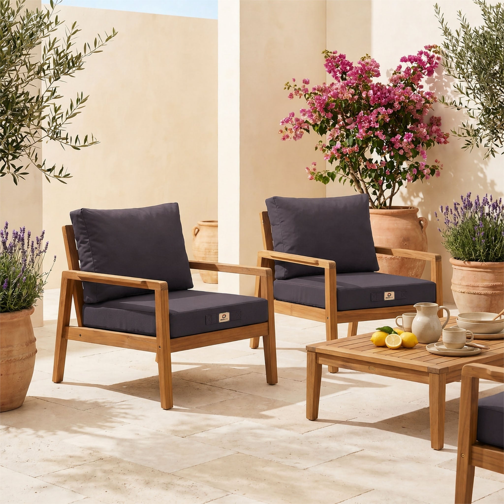 Ensemble Coussins Salon Jardin Déhoussable - Anti-UV (Assise + Dossier) 60x60 cm / Gris Carbone