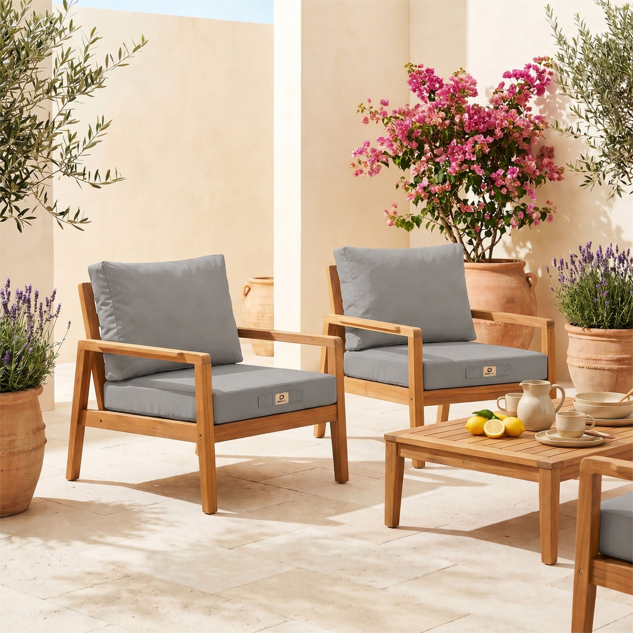 Ensemble Coussins Salon Jardin 60x60 Gris Galet - Déhoussable & Anti-UV (Assise + Dossier)