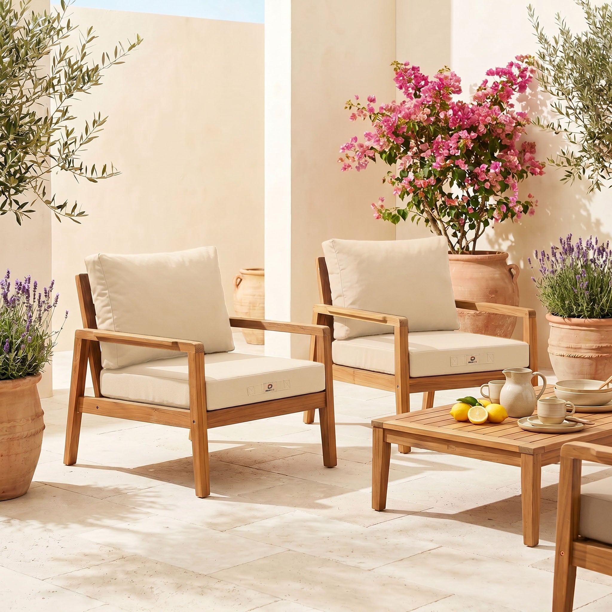 Ensemble Coussins Salon Jardin Déhoussable - Anti-UV (Assise + Dossier) 60x60 cm / Beige