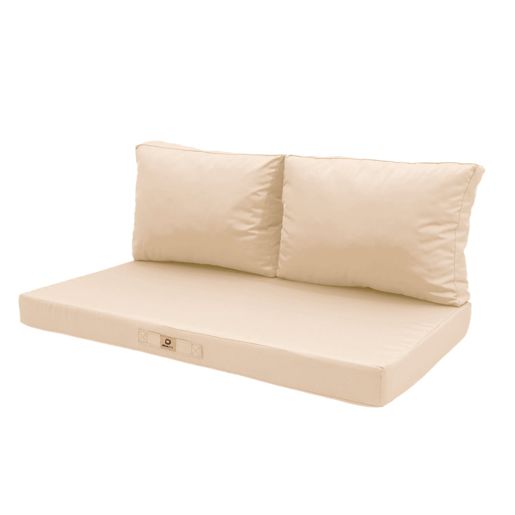 Ensemble Coussins Salon Jardin 120x60 Beige - Déhoussable & Anti-UV (1 Assise + 2 Dossiers)