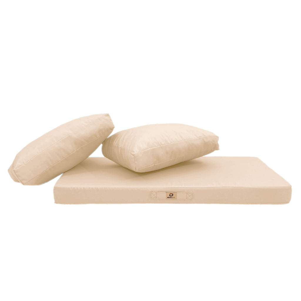 Ensemble Coussins Salon Jardin 120x60 Beige - Déhoussable & Anti-UV (1 Assise + 2 Dossiers)