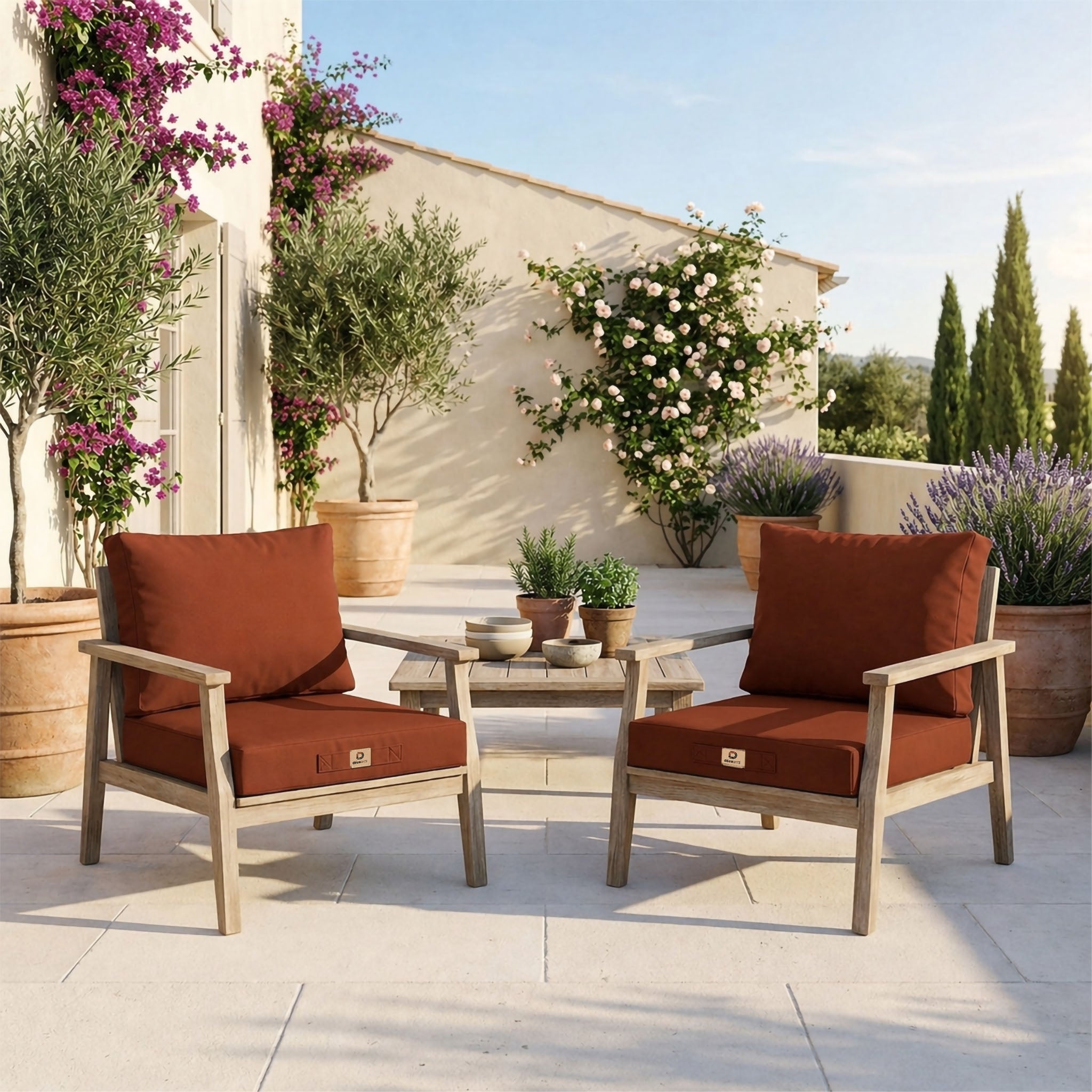 Ensemble Coussins Salon Jardin 50x50 Terracotta - Déhoussable & Anti-UV (Assise + Dossier)