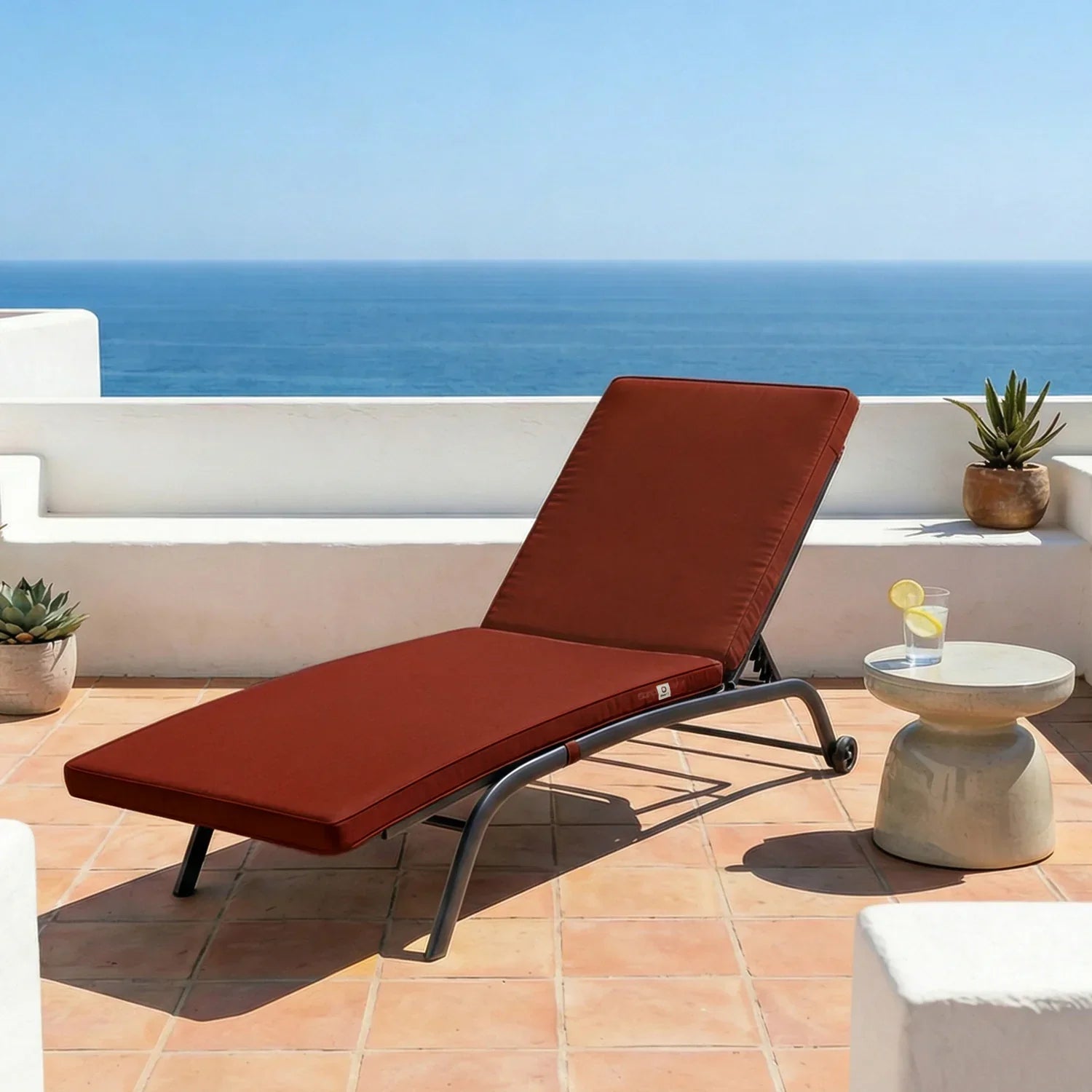 Matelas Bain de Soleil 185x60 Terracotta - Déhoussable & Imperméable (Transat)