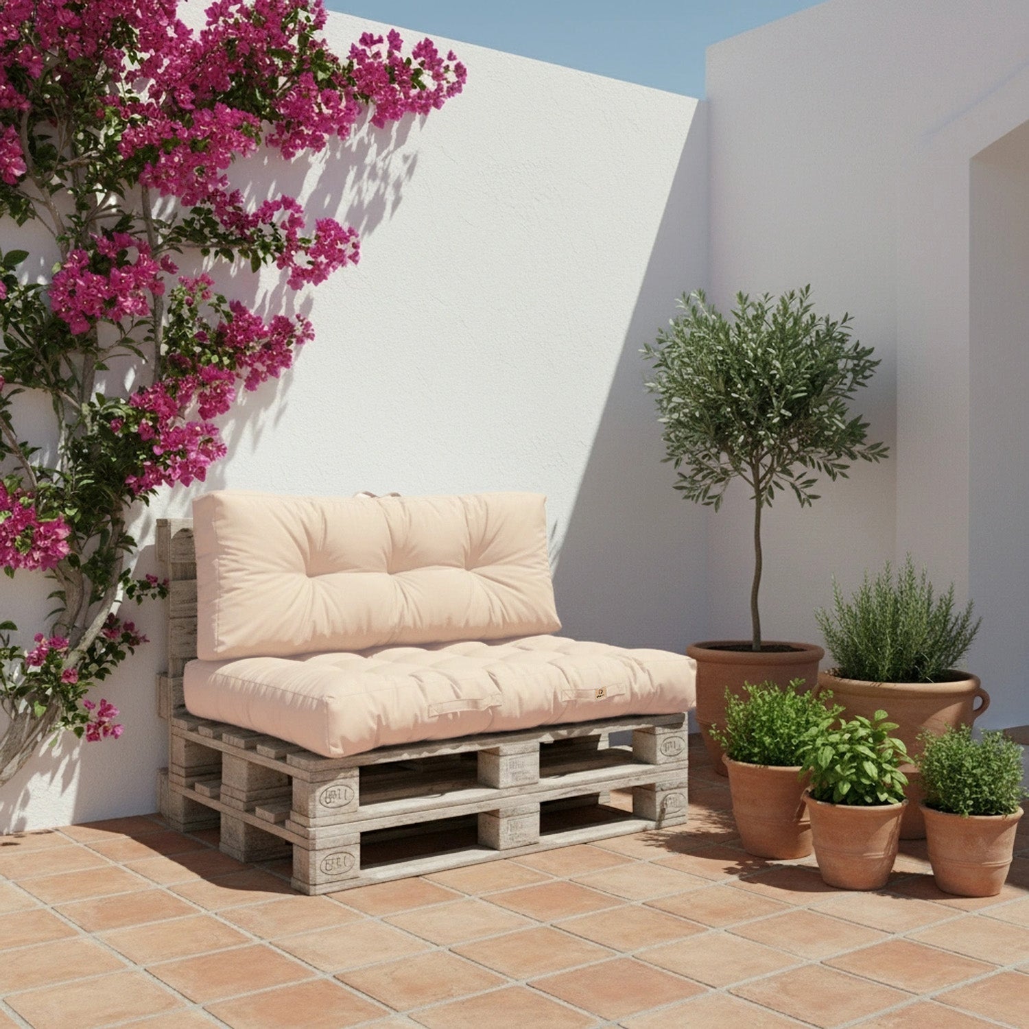 Ensemble Coussins Palette 120x80 Beige - Imperméable & Épais 15cm