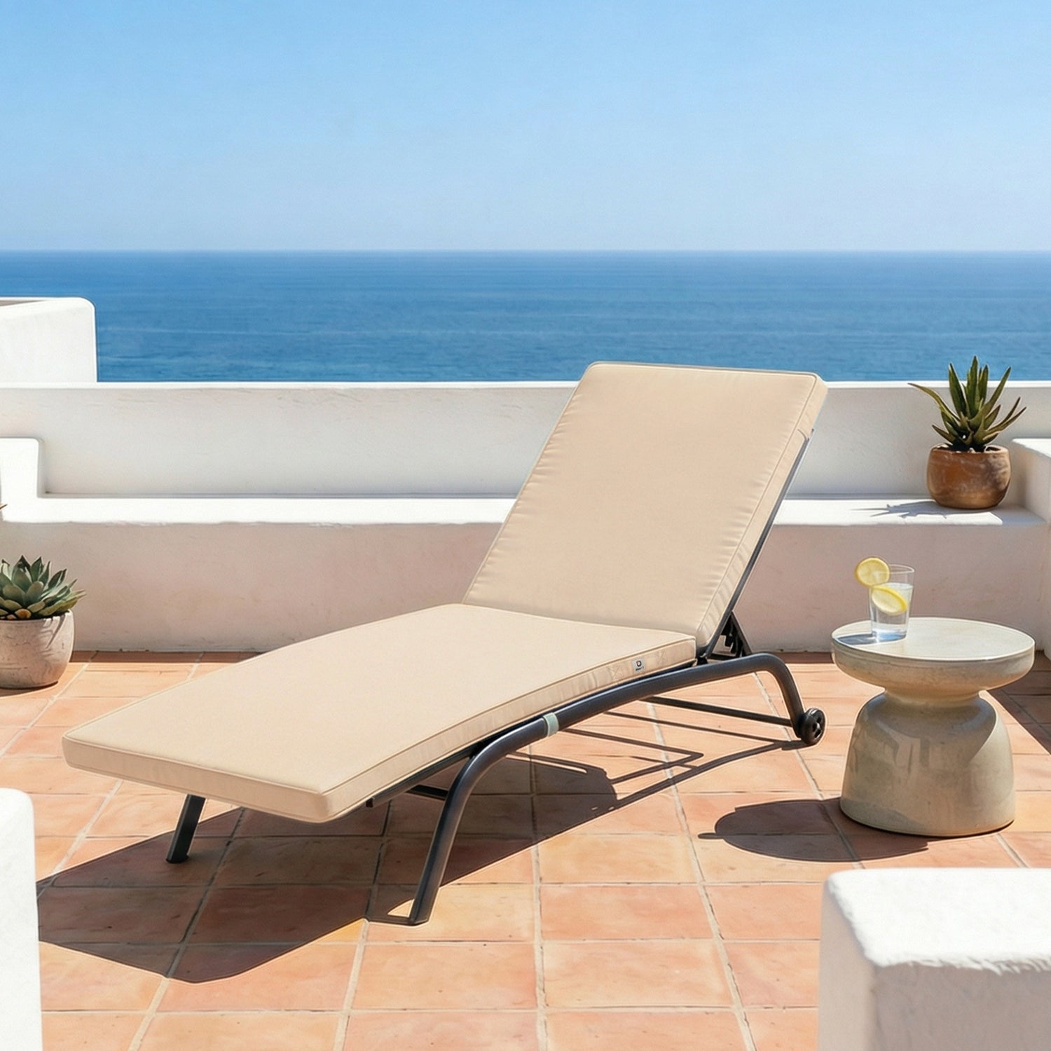 Matelas Bain de Soleil Déhoussable 185x60 - Imperméable (Transat) Beige