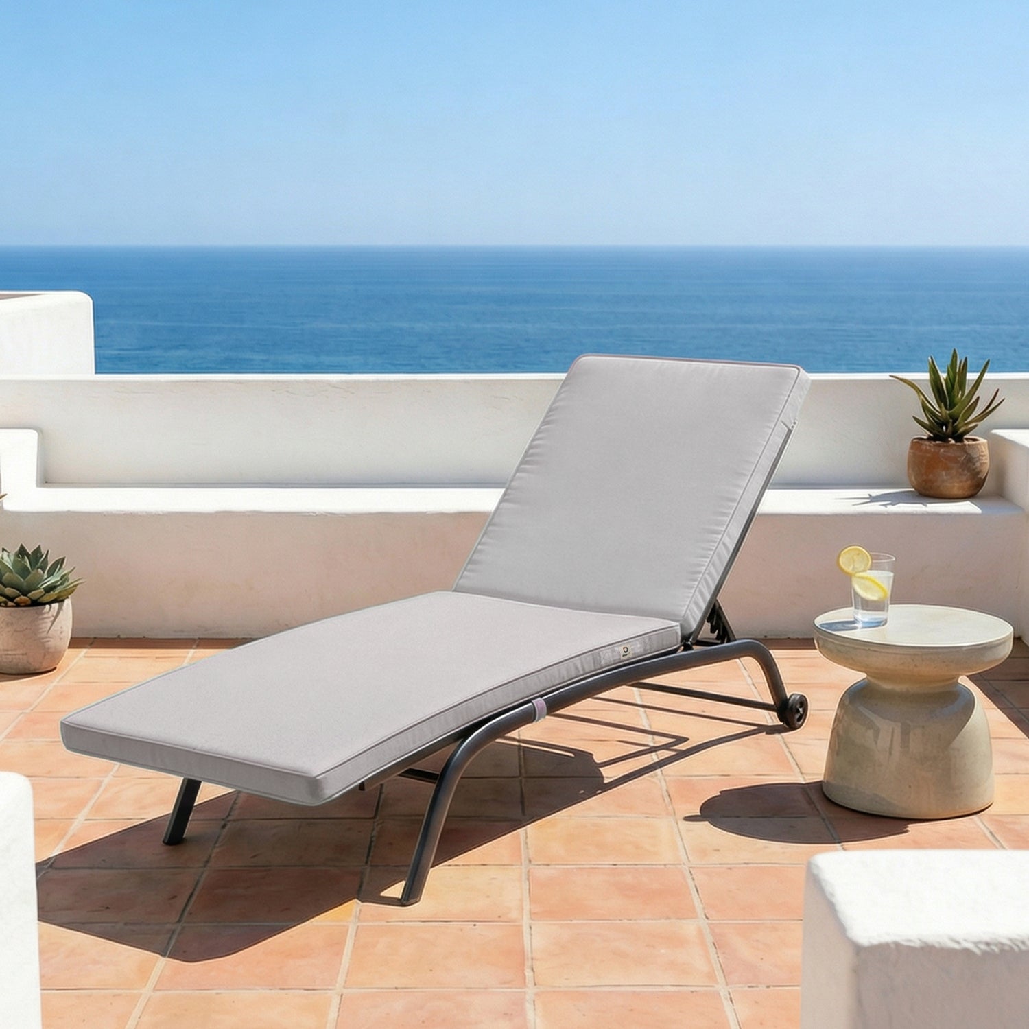 Matelas Bain de Soleil 185x60 Gris Galet - Déhoussable & Imperméable (Transat)