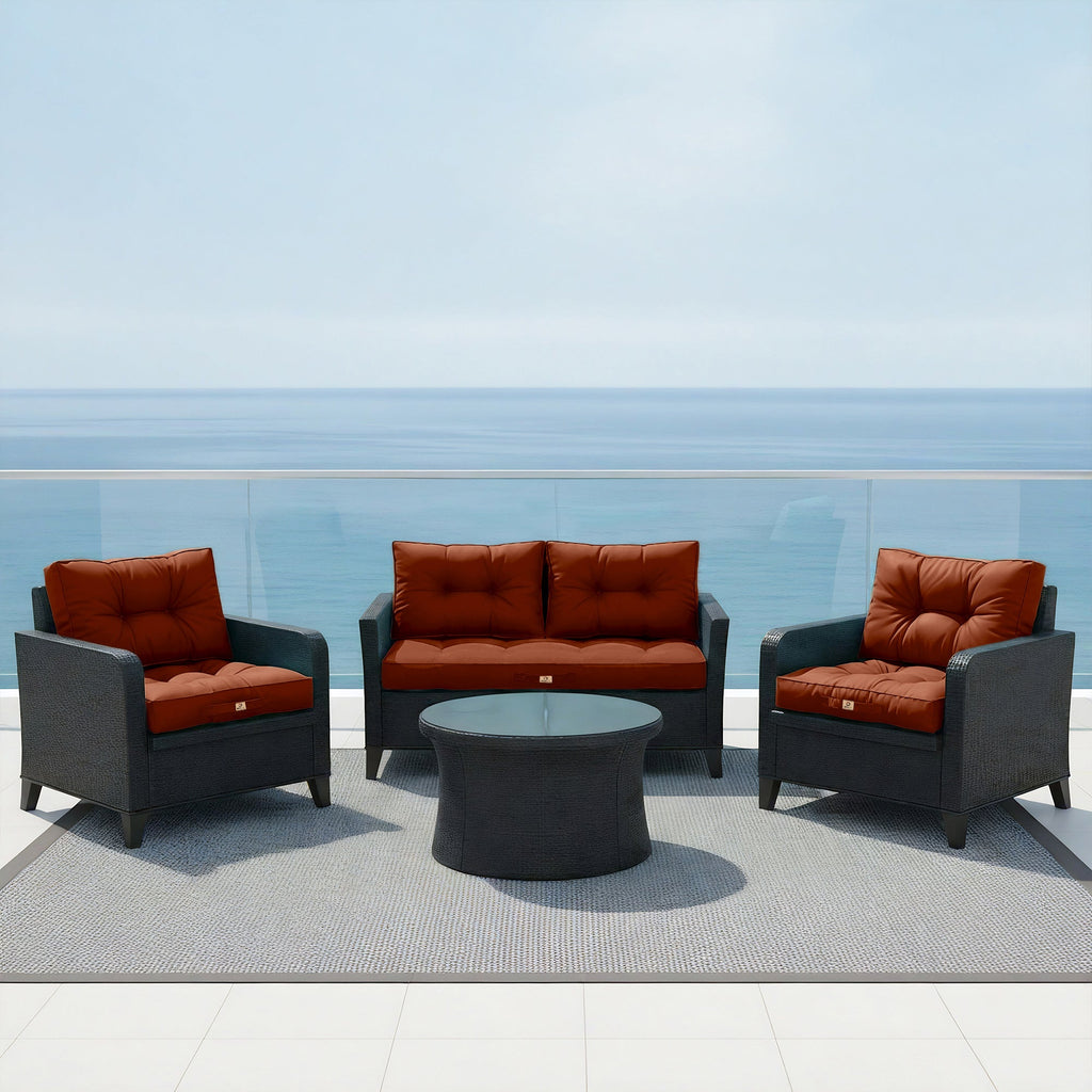 Ensemble Coussins Capitonné 60x60 Terracotta - Épais 15cm & Moelleux (Assise + Dossier)