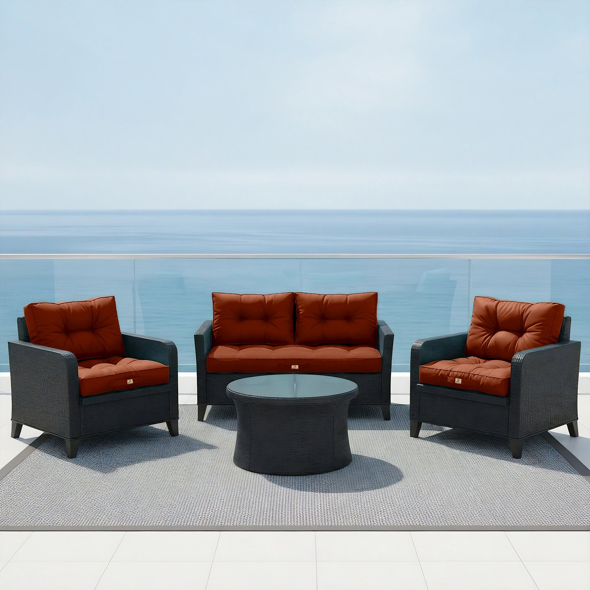 Ensemble Coussins Capitonné 60x60 Terracotta - Épais 15cm & Moelleux (Assise + Dossier)
