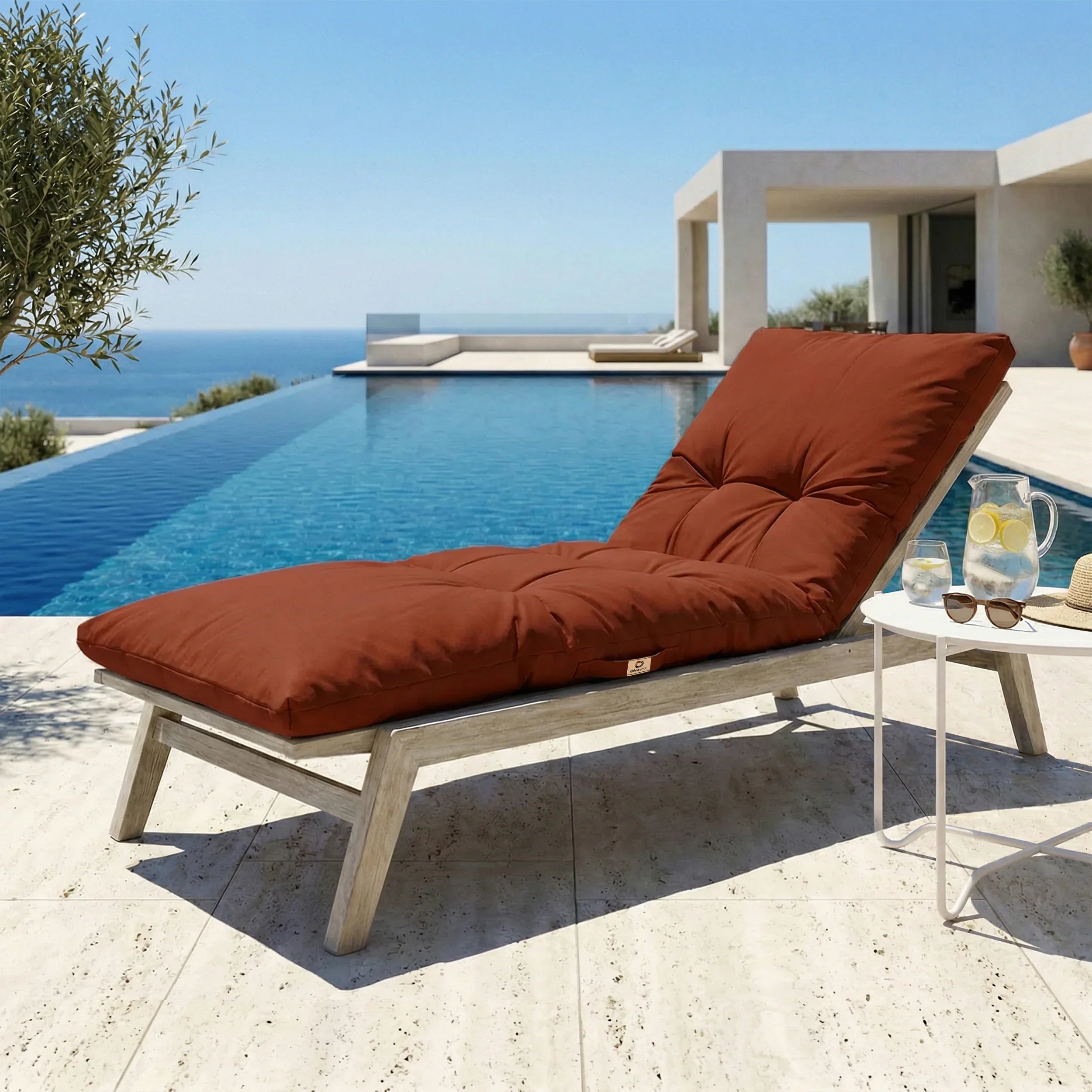 Matelas Bain de Soleil 185x60 Terracotta - Épais 12cm & Imperméable