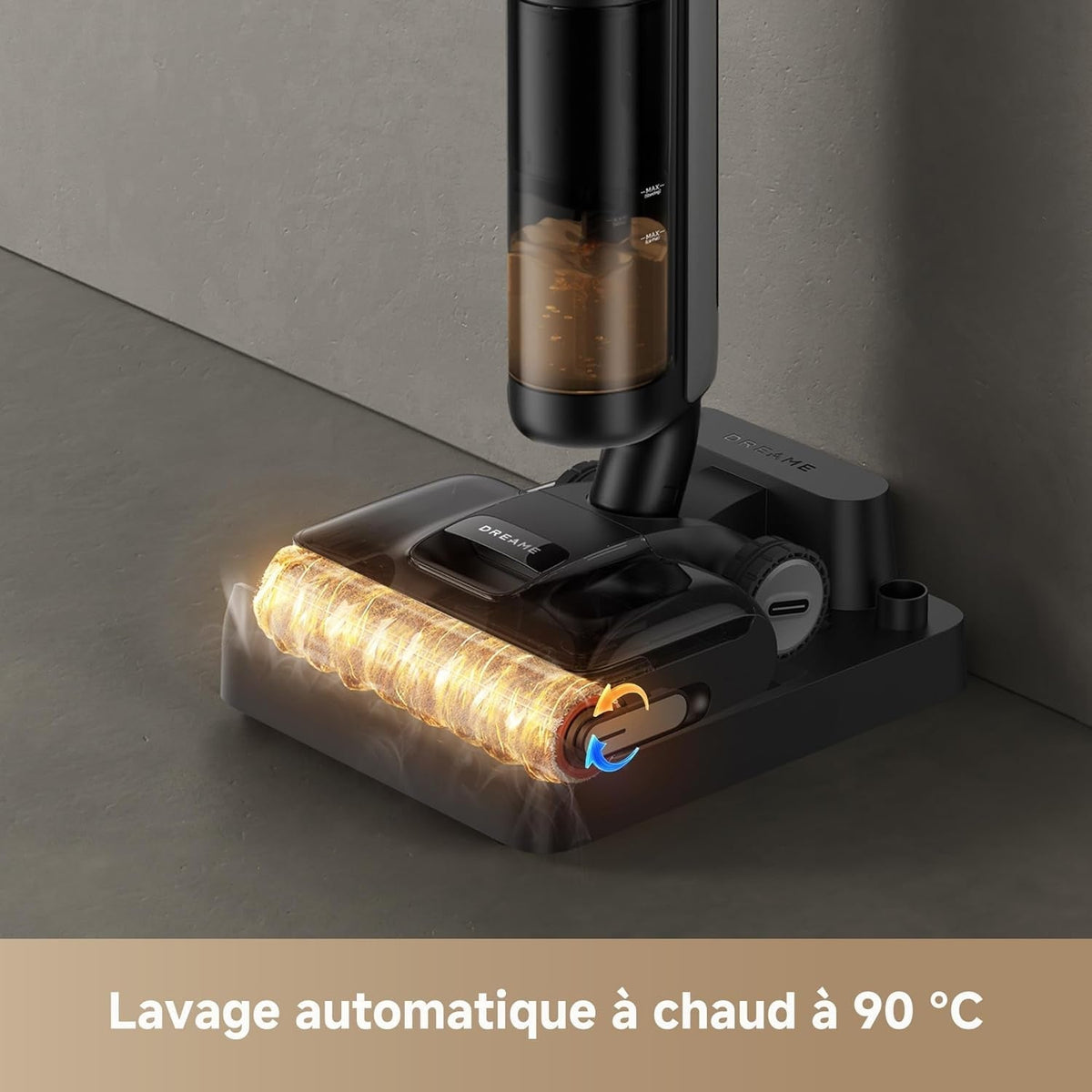 Auto-lavage du rouleau à l'eau chaude à 90 °C sur la station de nettoyage