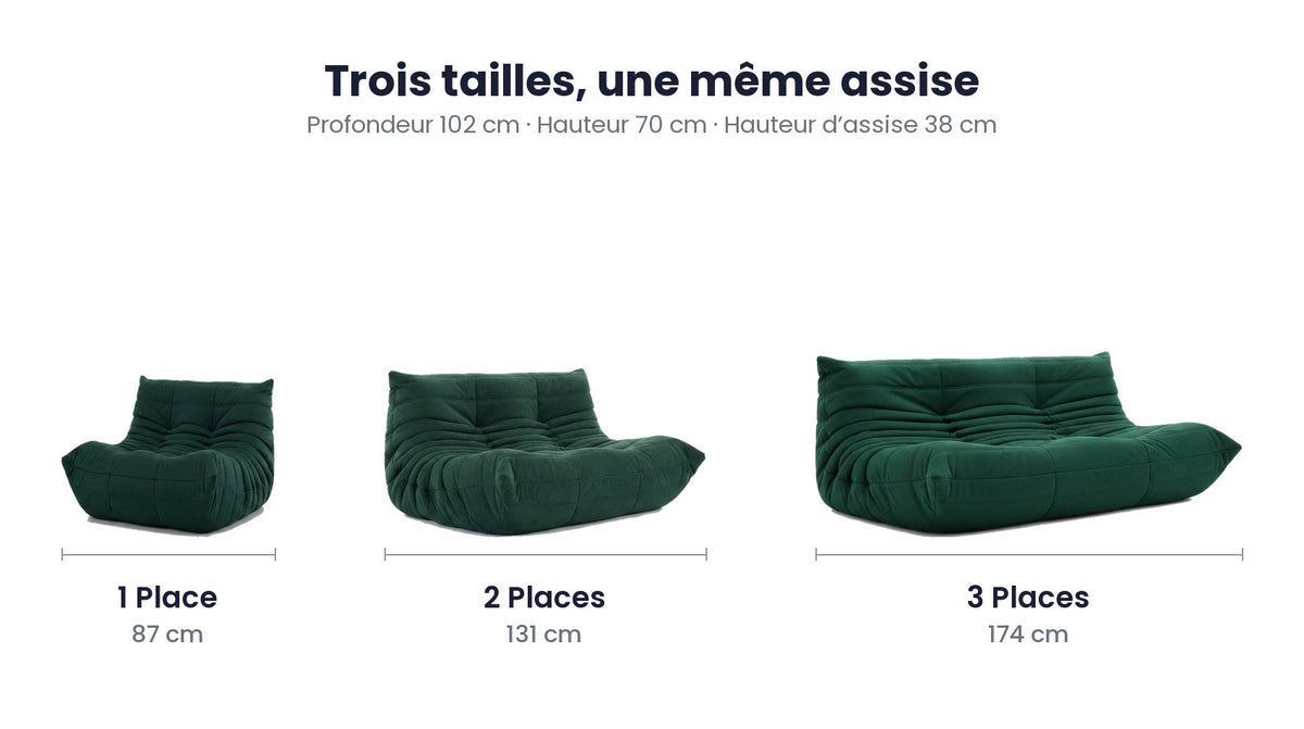 Comparatif des trois formats du canapé Cocon