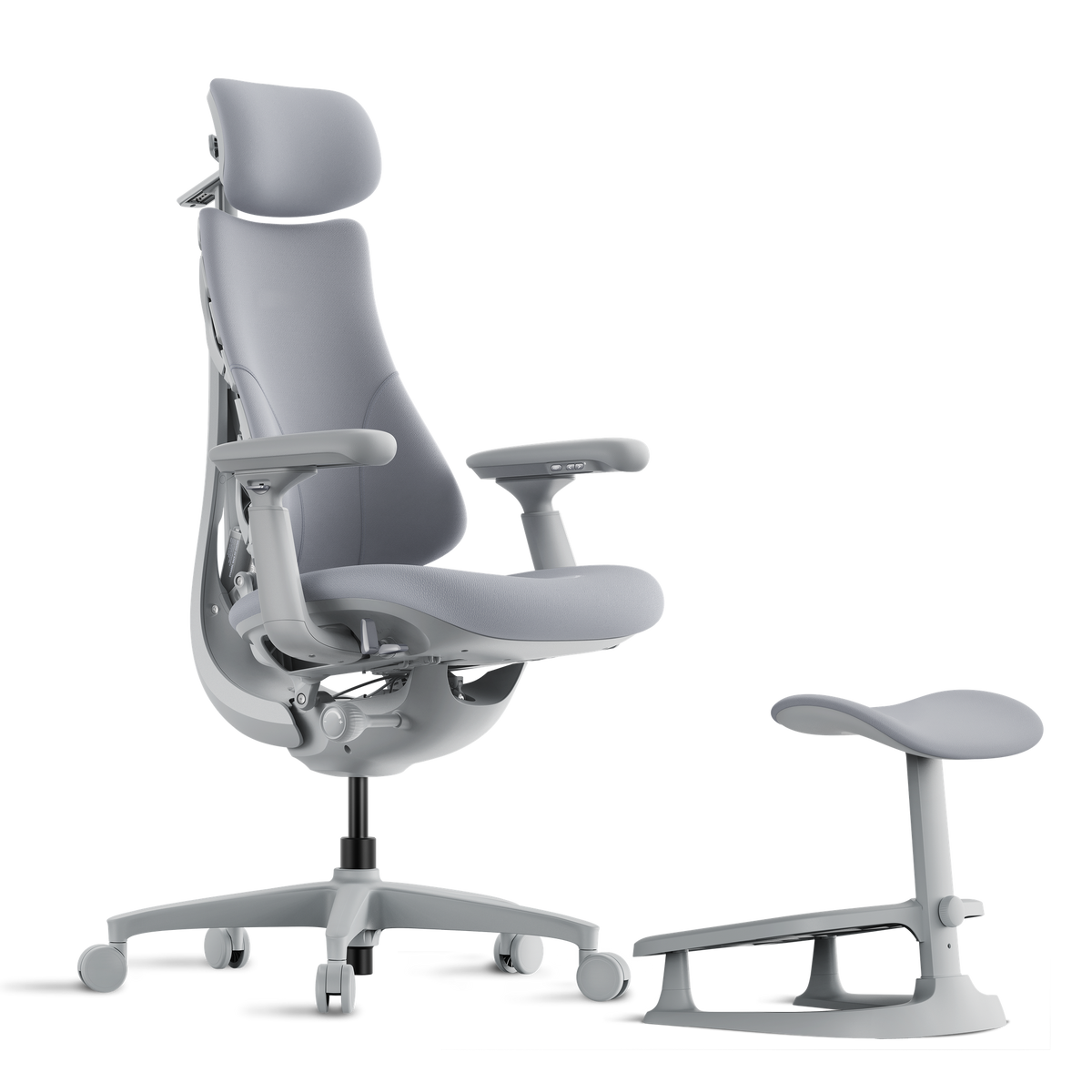 Fauteuil DorsaFlex Gris Ardoise de profil avec repose-pieds CircuFlow