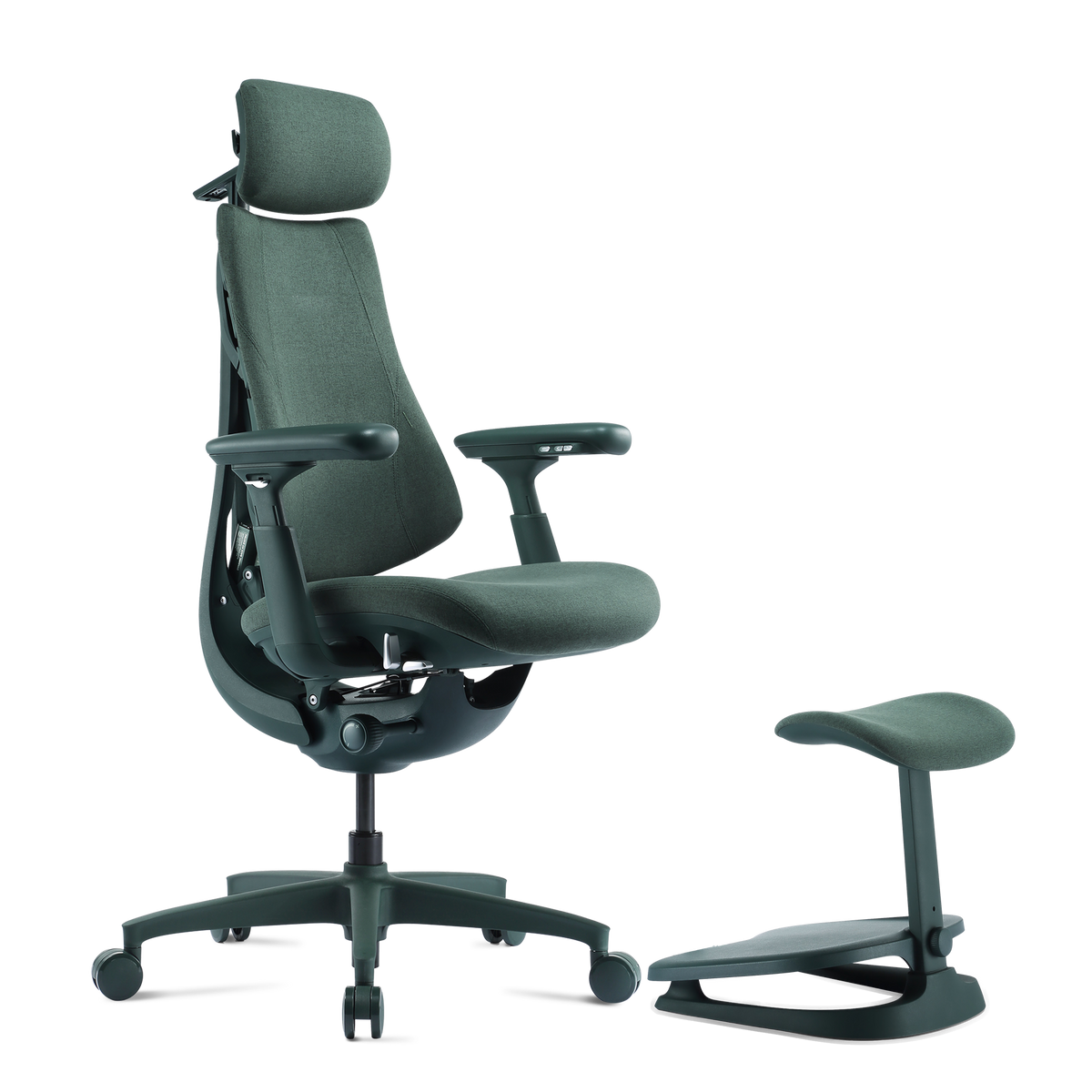 Fauteuil DorsaFlex Vert Sauge incliné avec repose-pieds CircuFlow
