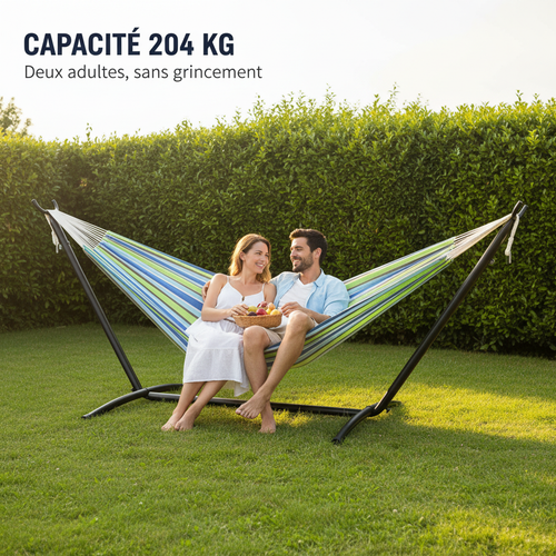 Couple installe dans le hamac double, capacite 204 kg