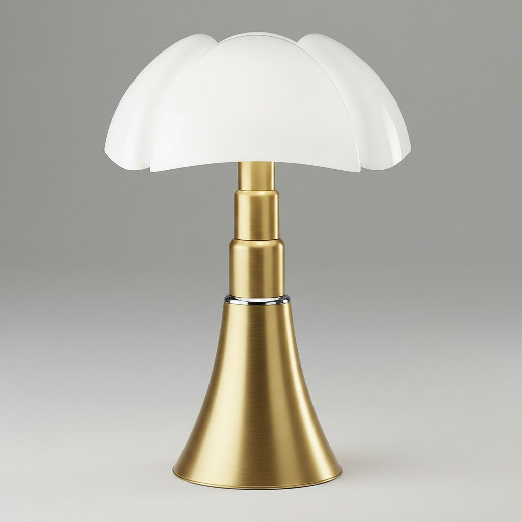 Lampe champignon design coloris Laiton, vue studio