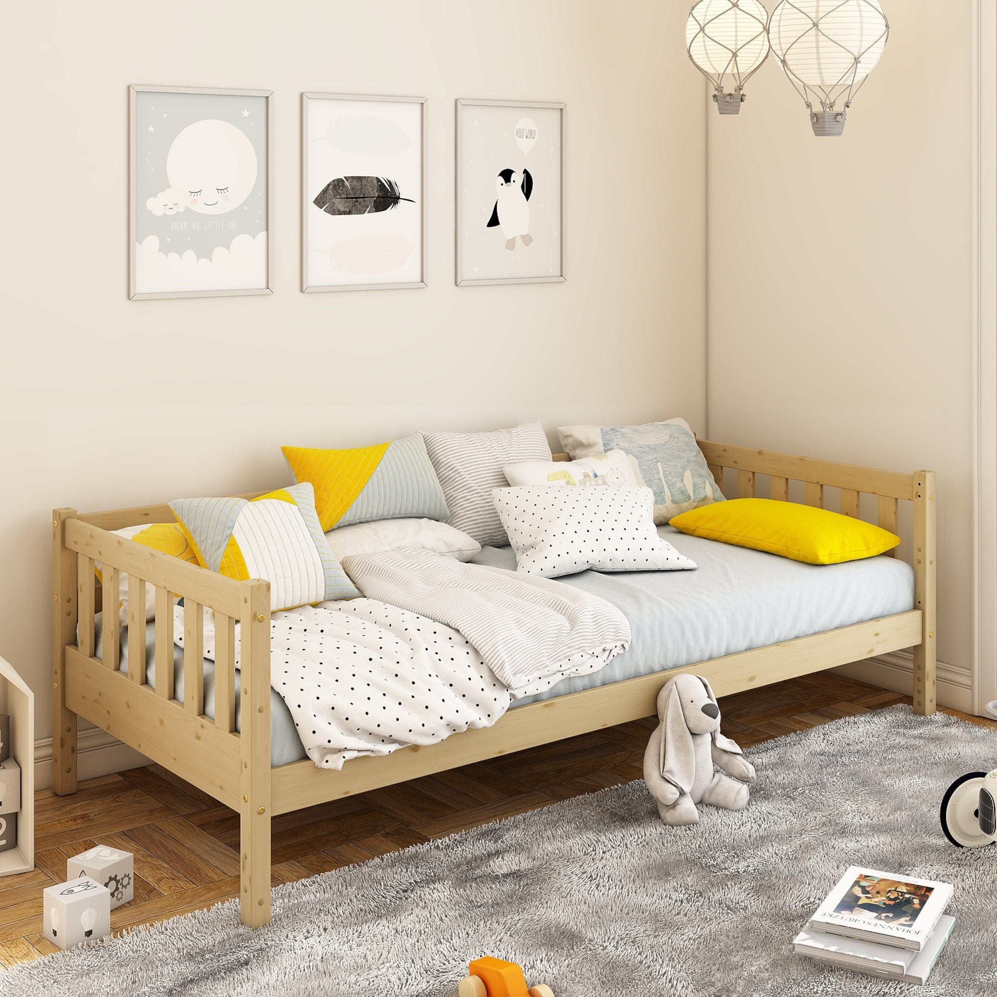 Version banquette sans toit vue de trois quarts, couchage bas proche du sol