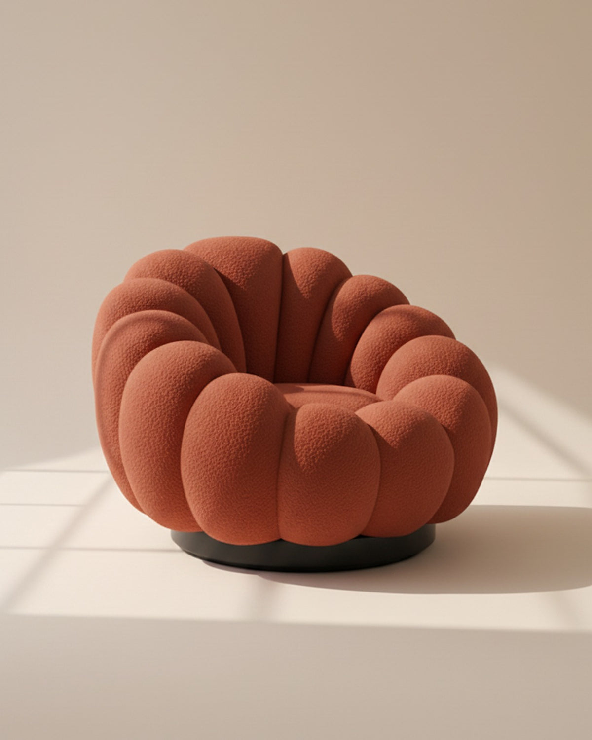 Fauteuil coquillage bouclette, coloris terracotta